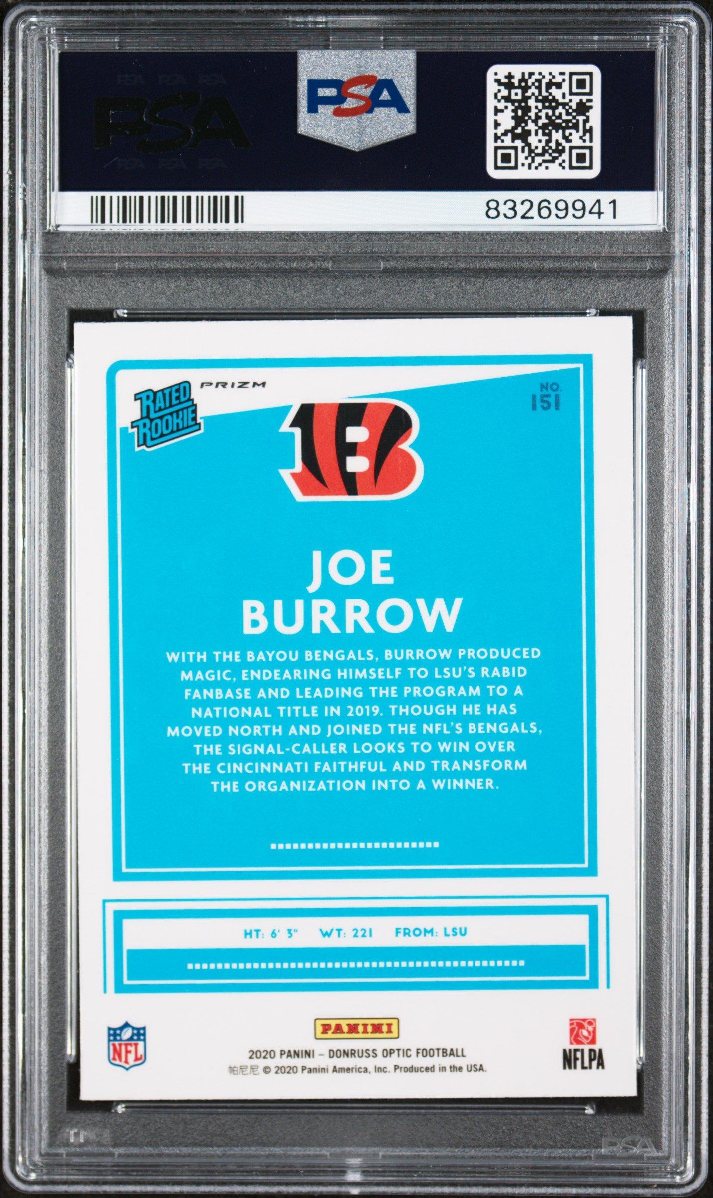 2020 Panini Donruss Optic 151 Joe Burrow Purple Shock PSA 9