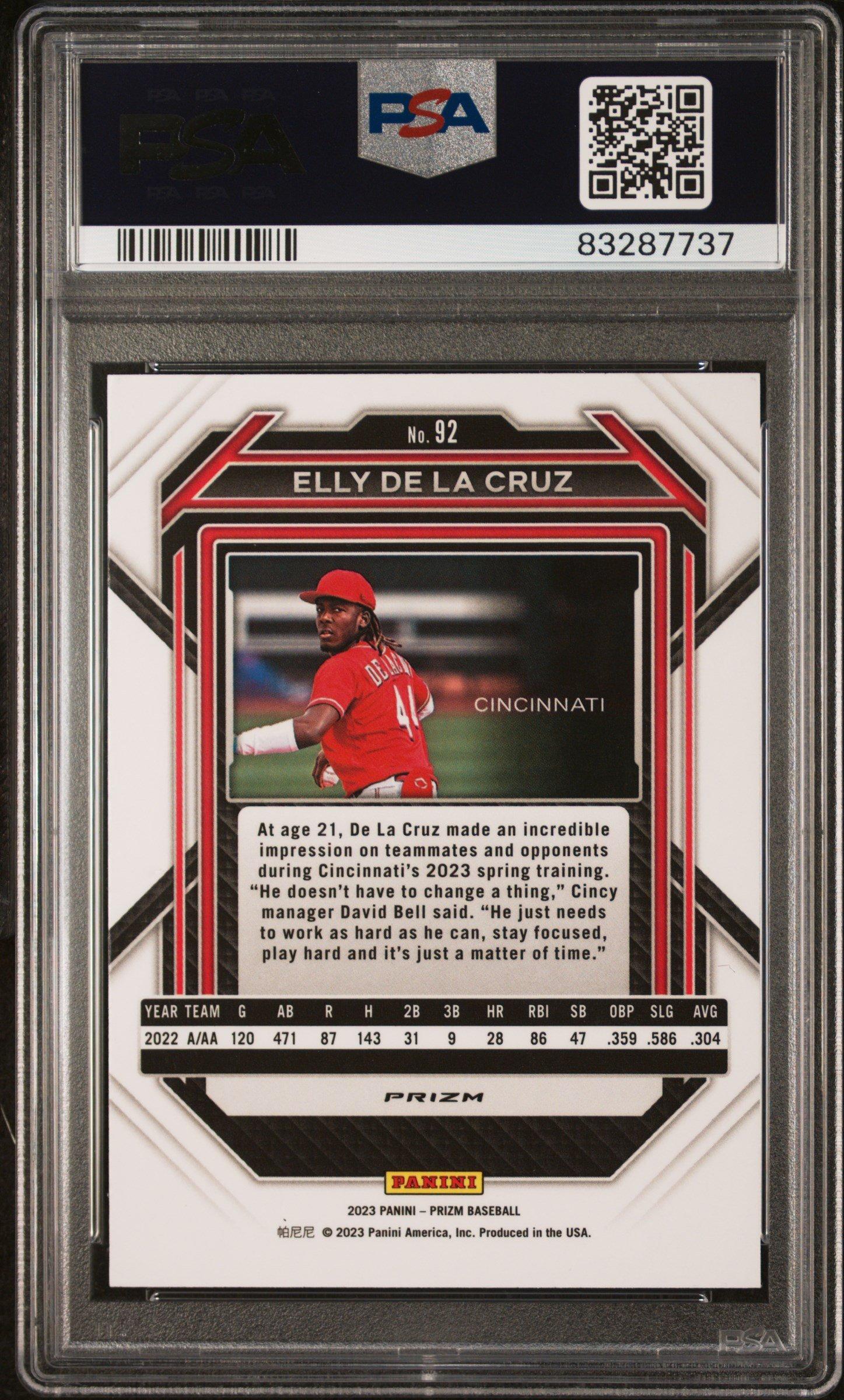 2023 Panini Prizm 92 Elly De La Cruz Blue Ice PSA 9
