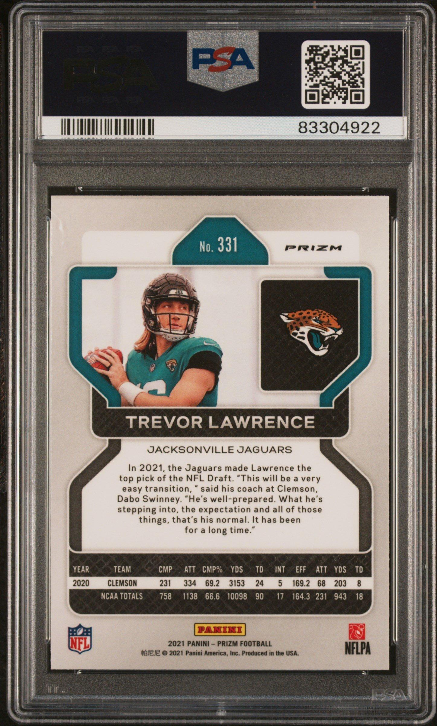 2021 Panini Prizm 331 Trevor Lawrence Silver Prizm PSA 9