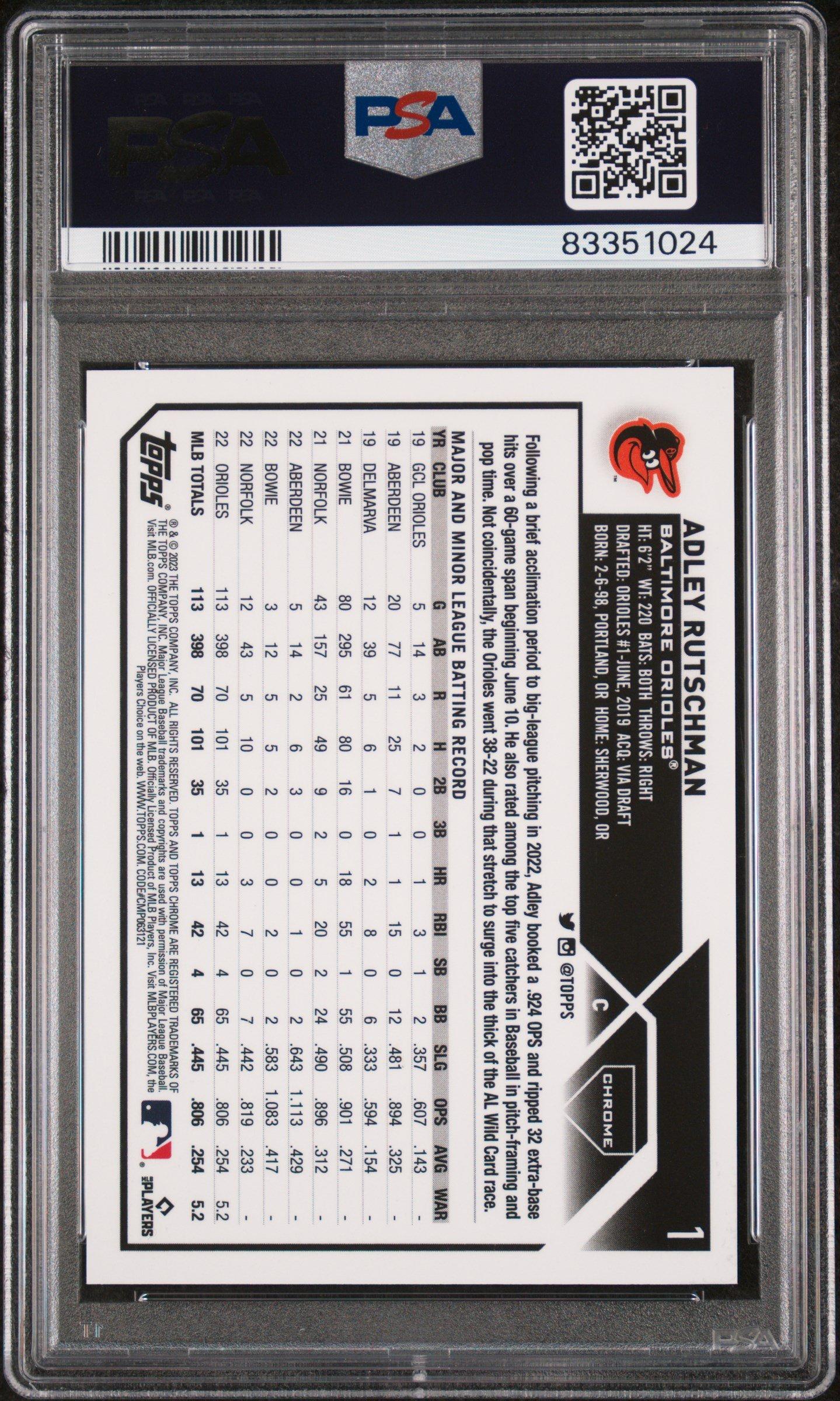 2023 Topps Chrome 1 Adley Rutschman Purple Sonar Refractor PSA 10