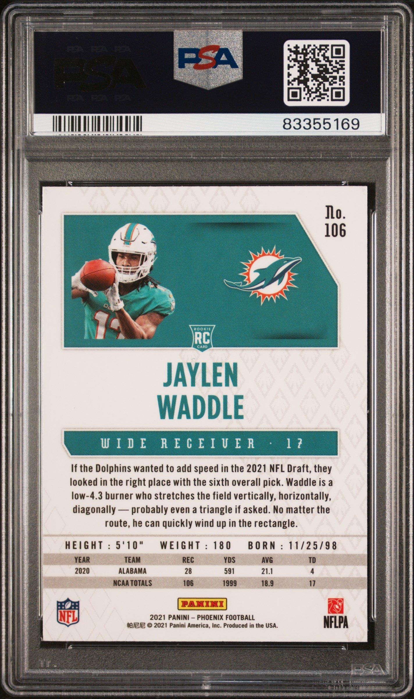 2021 Panini Phoenix 106 Jaylen Waddle Fire Burst PSA 10