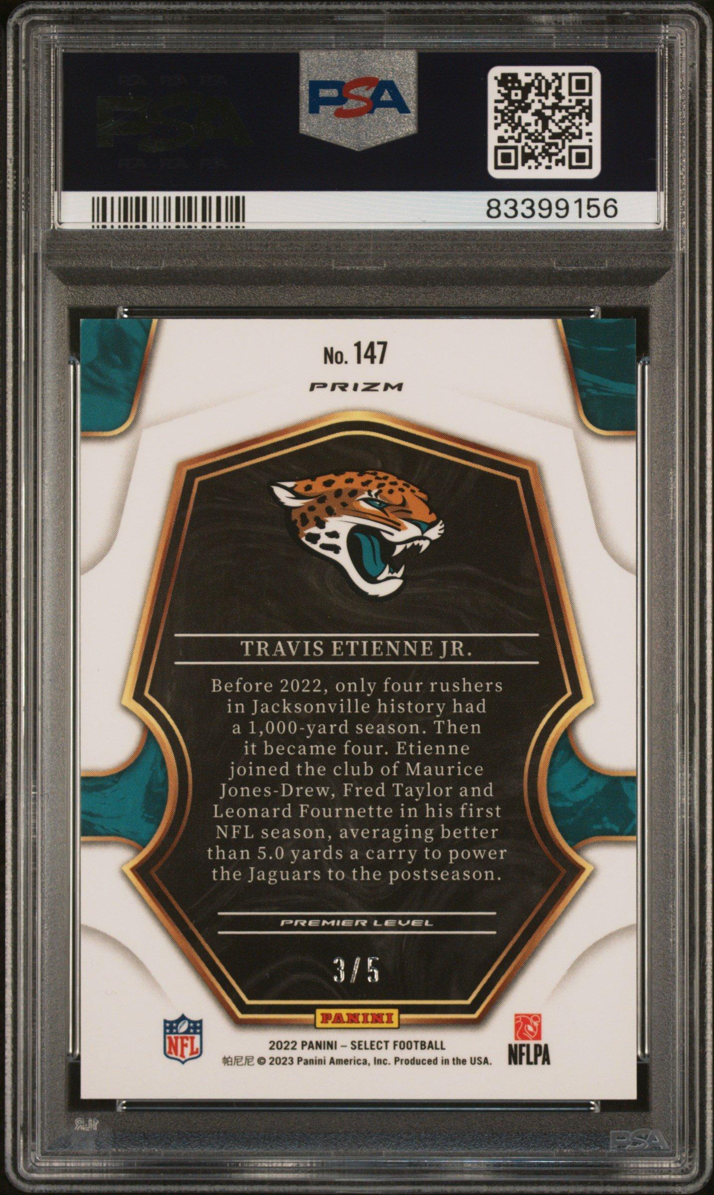 2022 Panini Select 147 Travis Etienne Jr. Green Prizm PSA 10