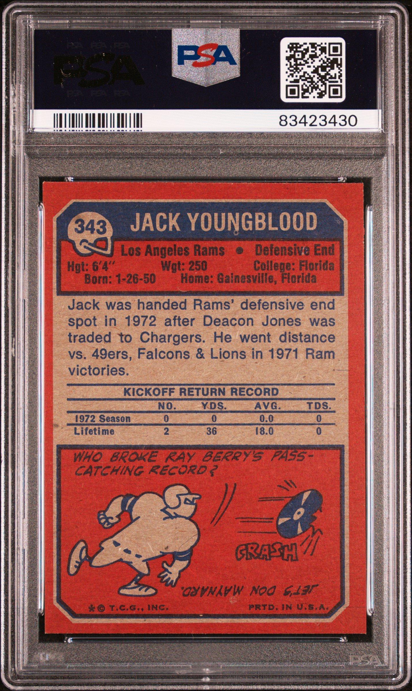 1973 Topps 343 Jack Youngblood PSA 9