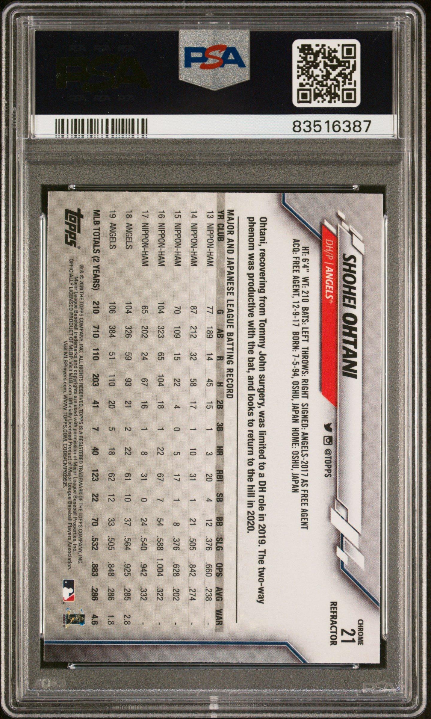 2020 Topps Chrome 21 Shohei Ohtani Sepia Refractor PSA 10