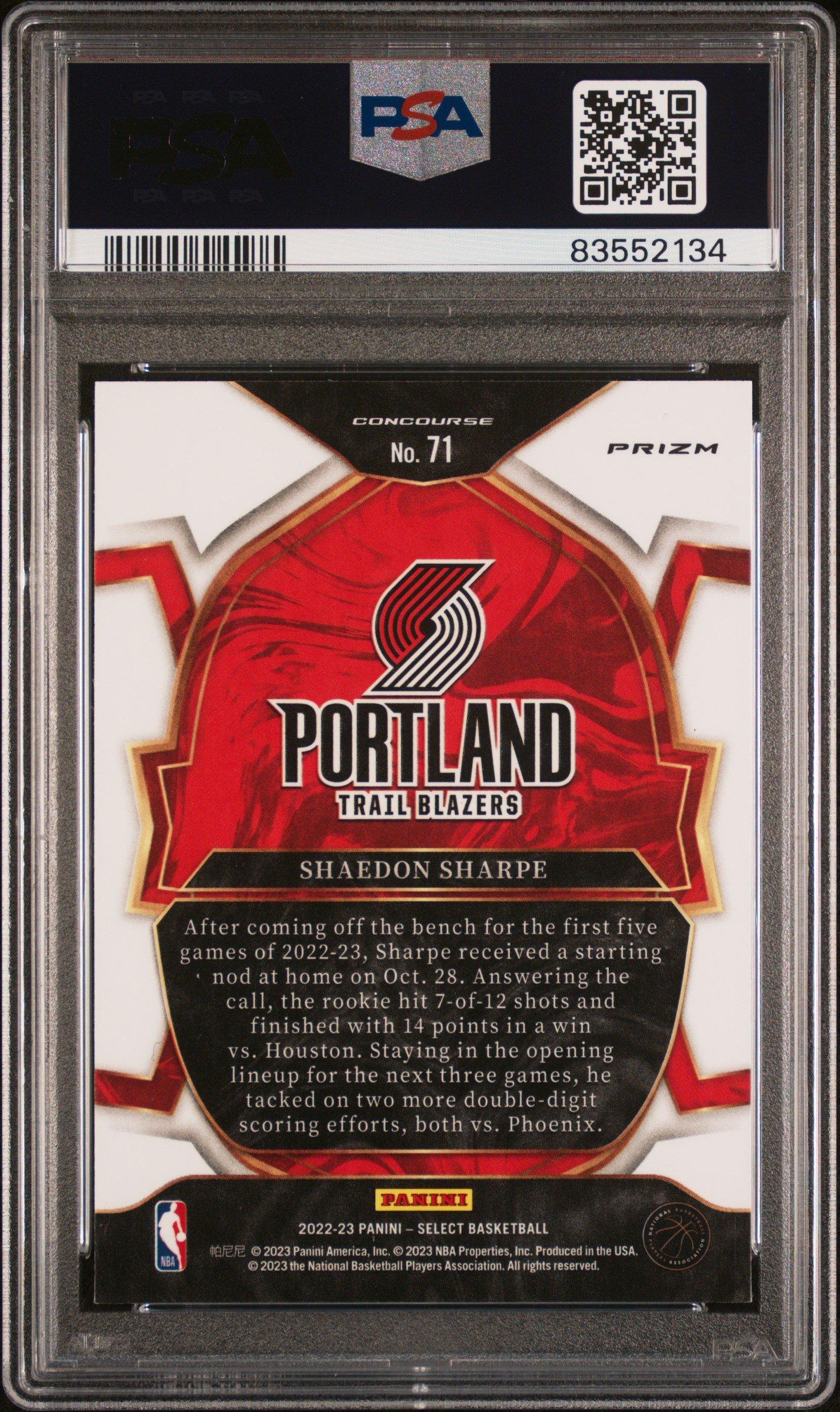 2022 Panini Select 71 Shaedon Sharpe Blue Cracked Ice PSA 10