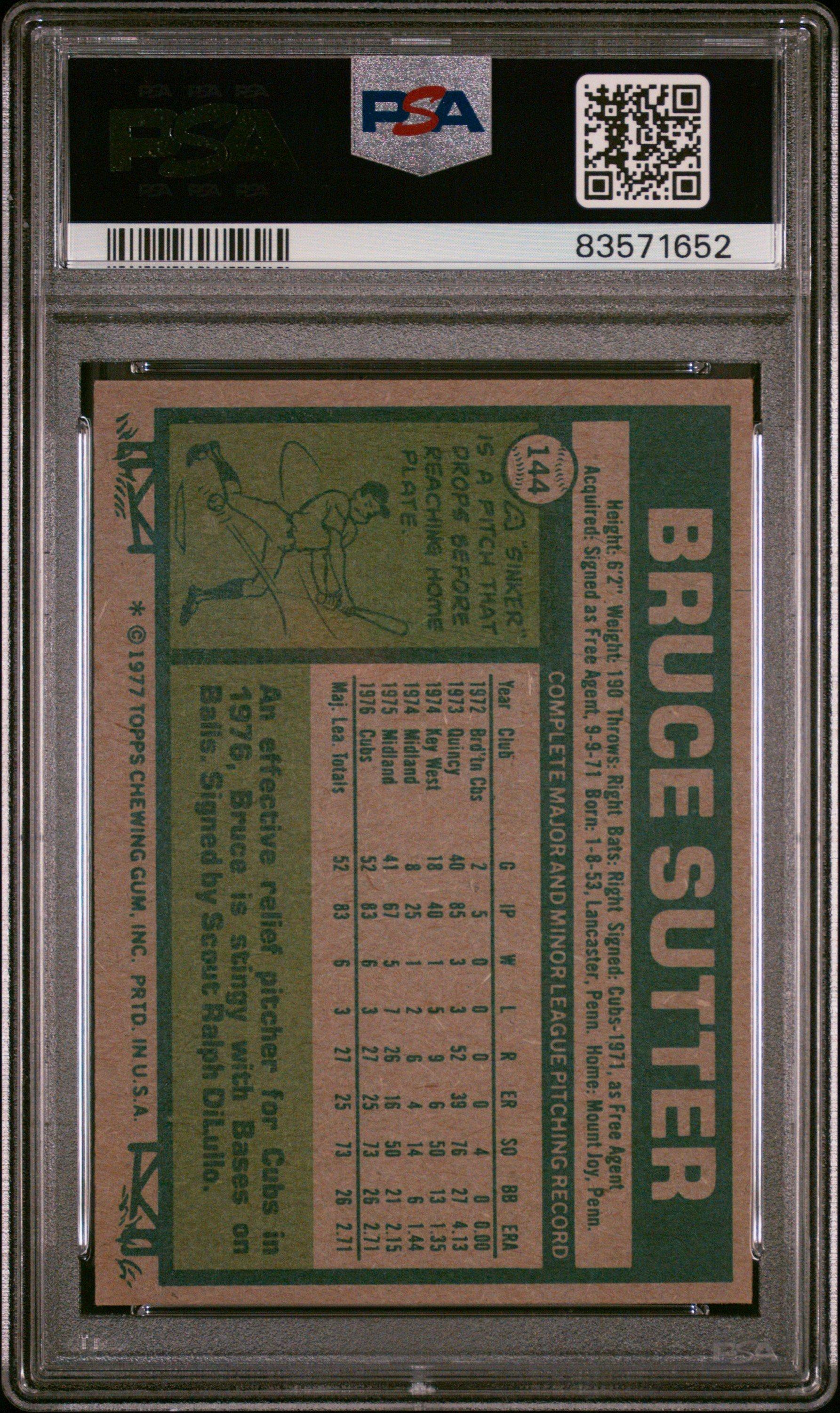 1977 Topps 144 Bruce Sutter PSA 9