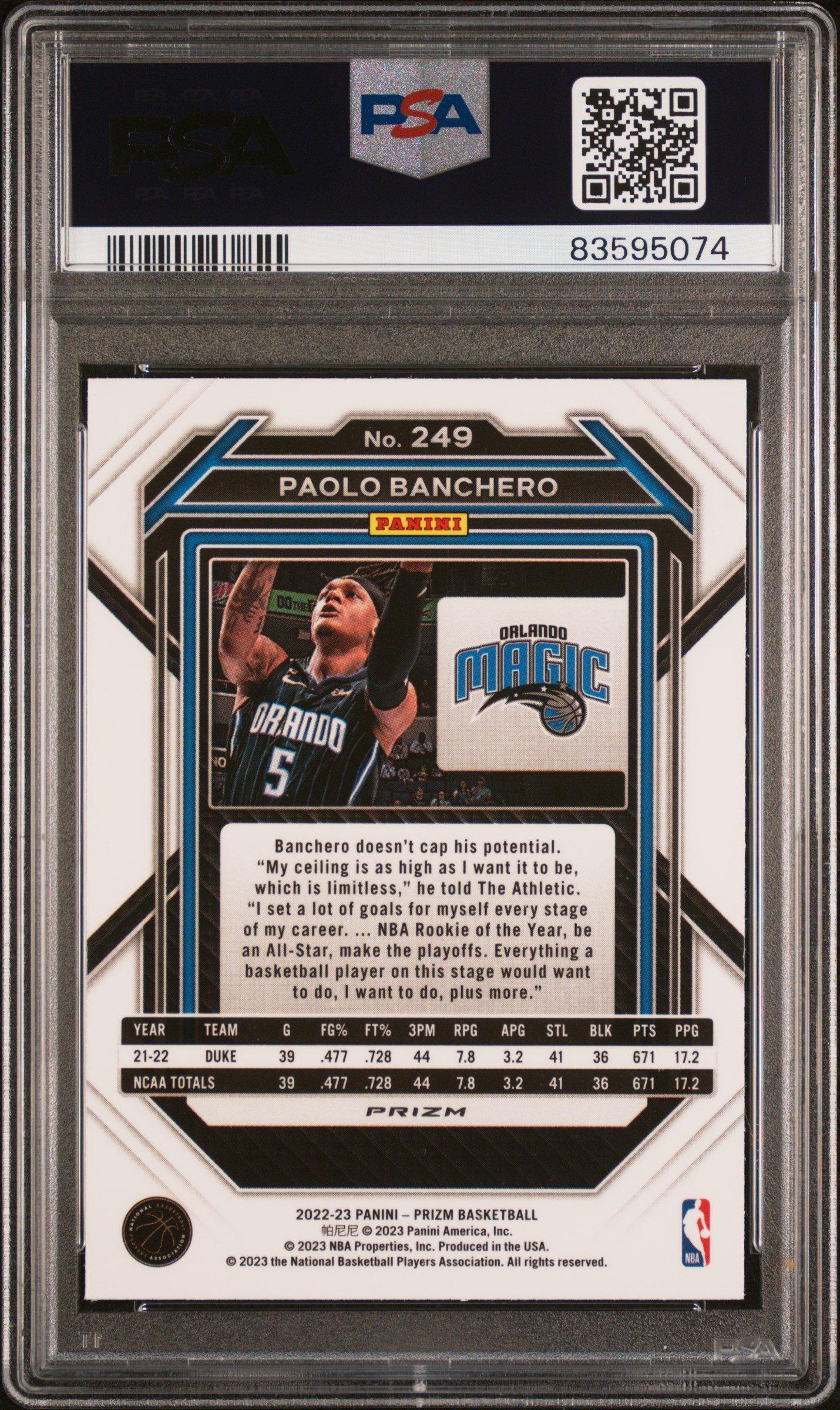 2022 Panini Prizm 249 Paolo Banchero Pink Ice PSA 10