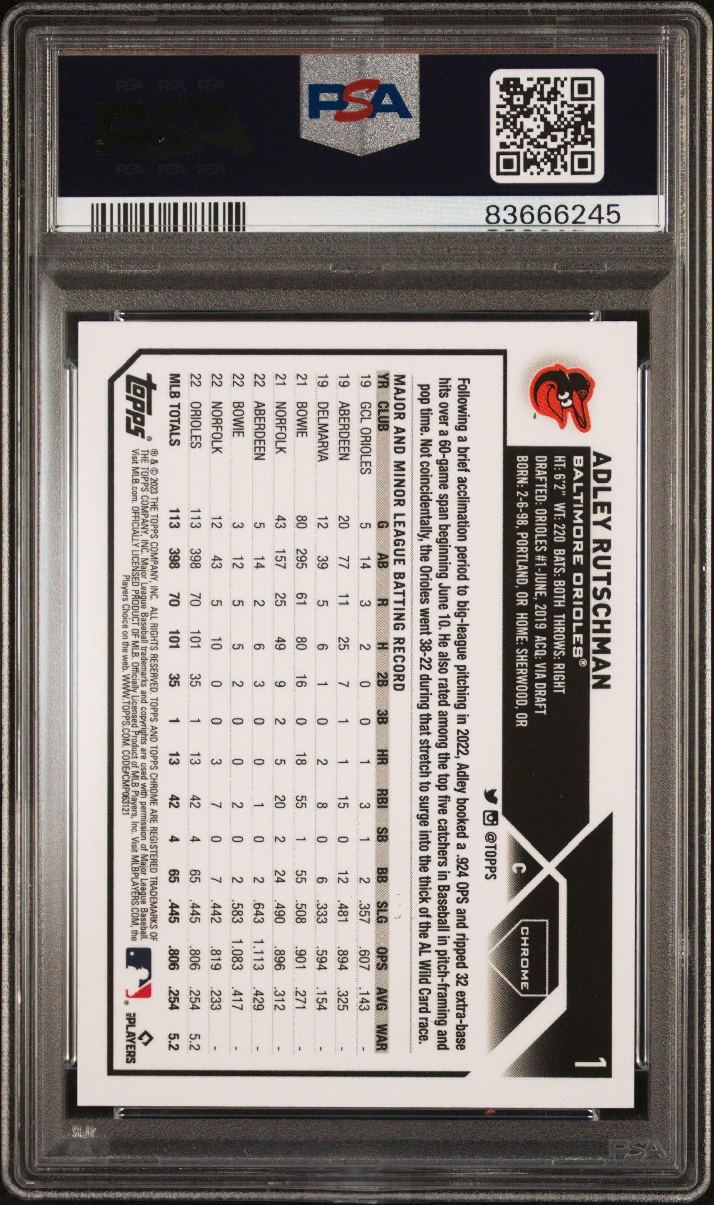 2023 Topps Chrome 1 Adley Rutschman Purple Sonar Refractor PSA 10