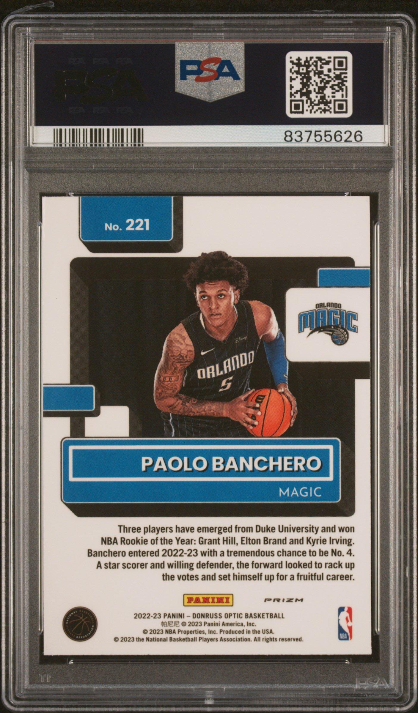 2022 Panini Donruss Optic 221 Paolo Banchero Hyper Pink PSA 9