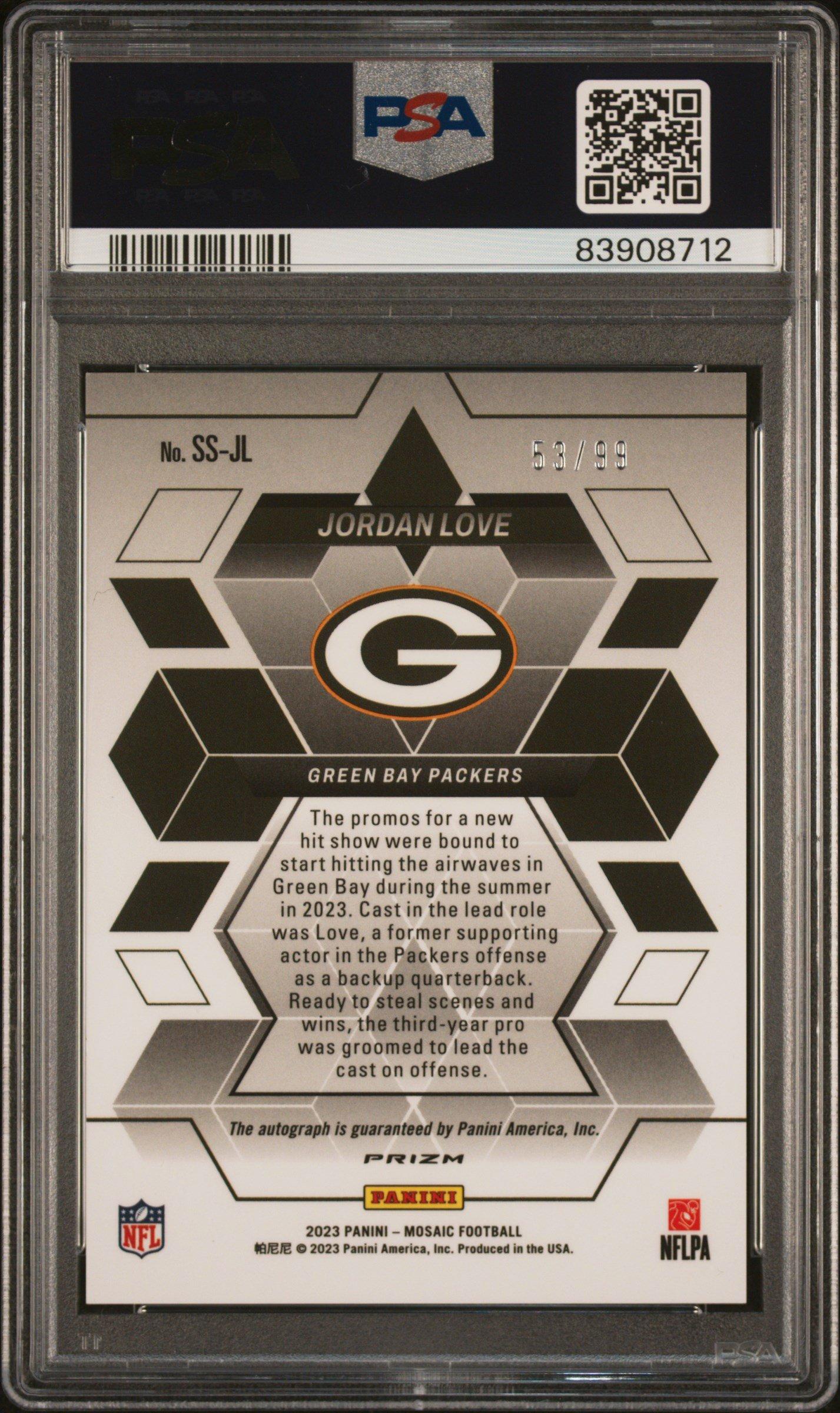 2023 Panini Mosaic Showtime Signature Ssjl Jordan Love Blue PSA 10