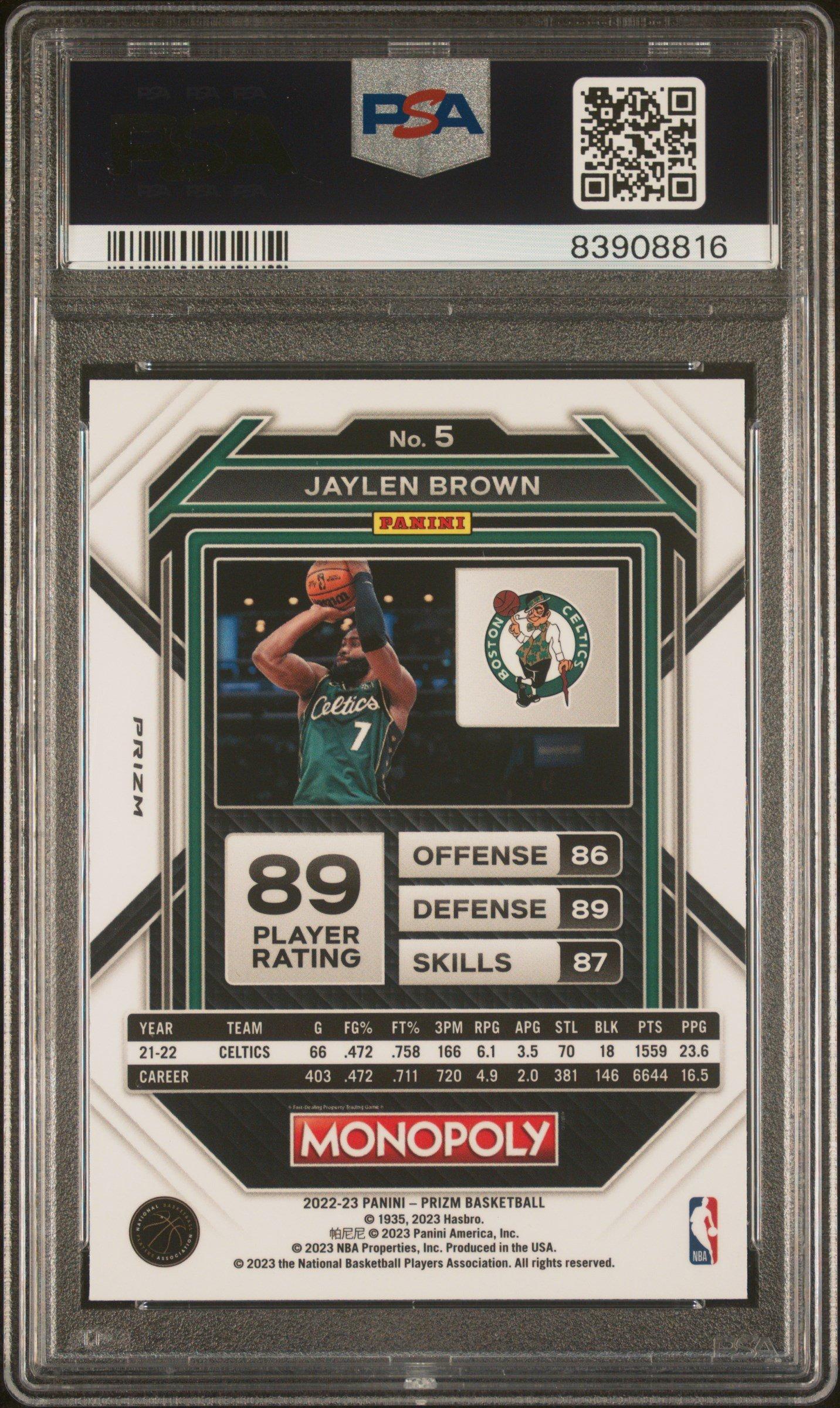 2022 Panini Prizm Monopoly 5 Jaylen Brown Free Parking PSA 9