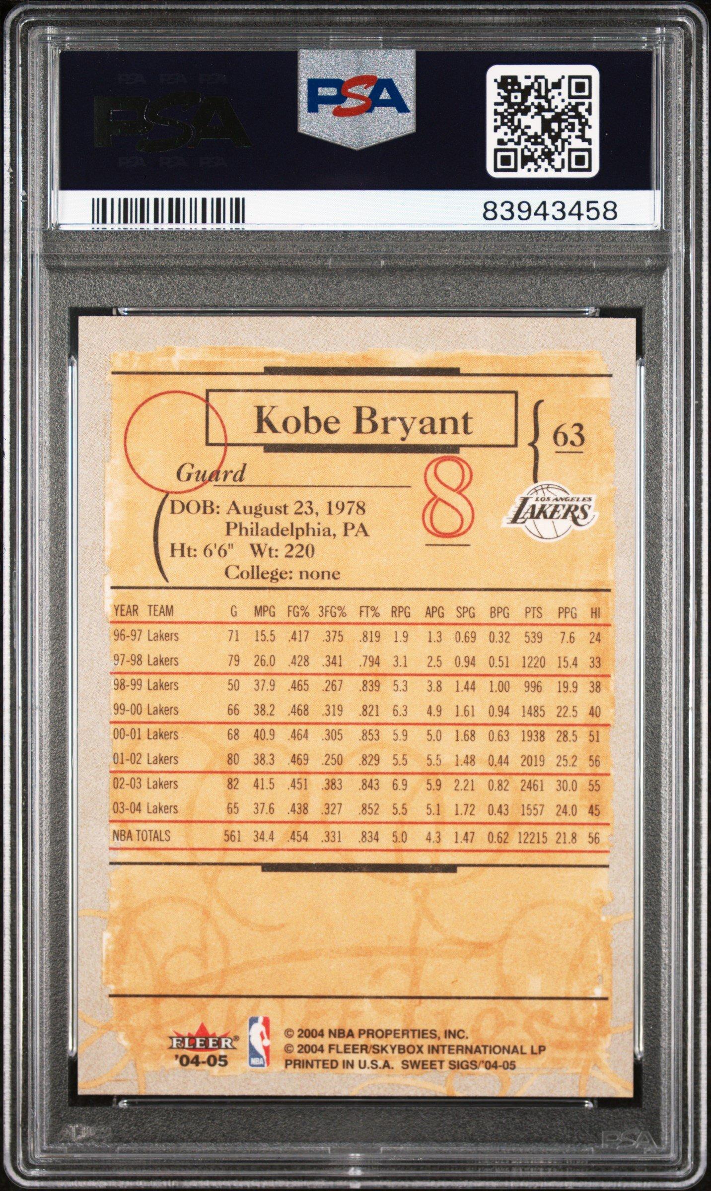 2004 Fleer Sweet Sigs 63 Kobe Bryant PSA 10 Graded Card | GameStop