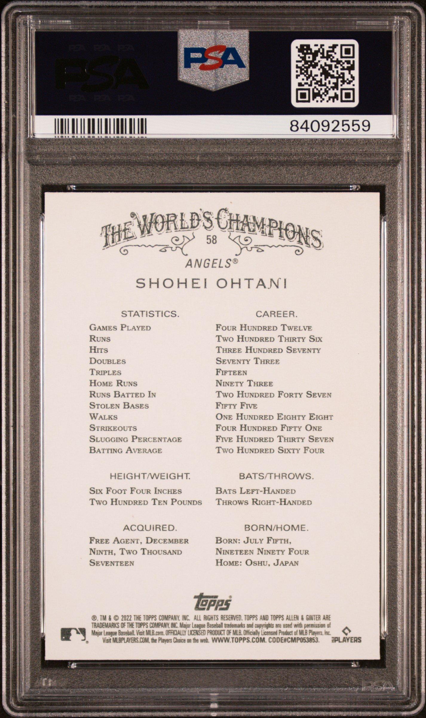 2022 Topps Allen & Ginter 58 Shohei Ohtani PSA 10