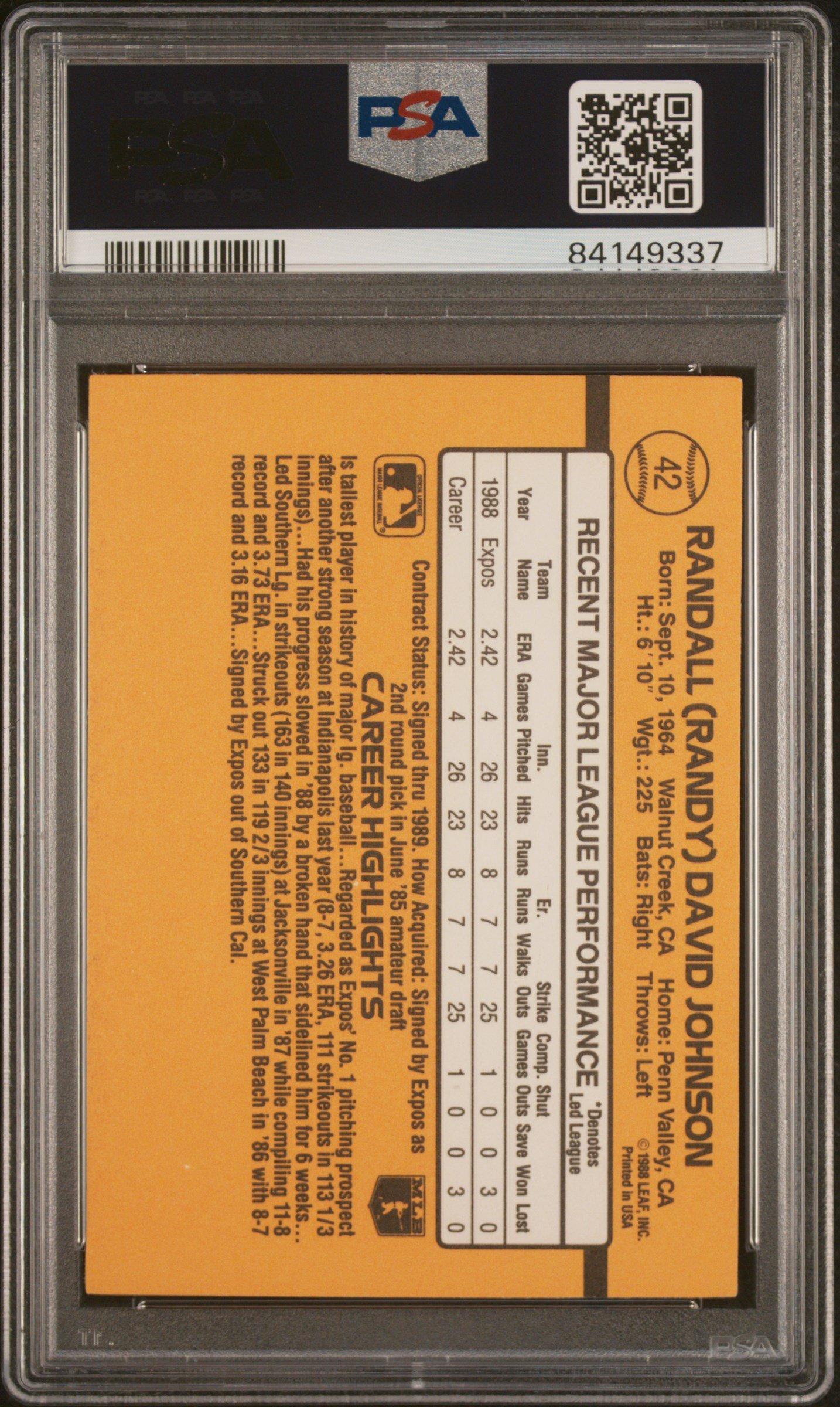 1989 Donruss 42 Randy Johnson PSA 10