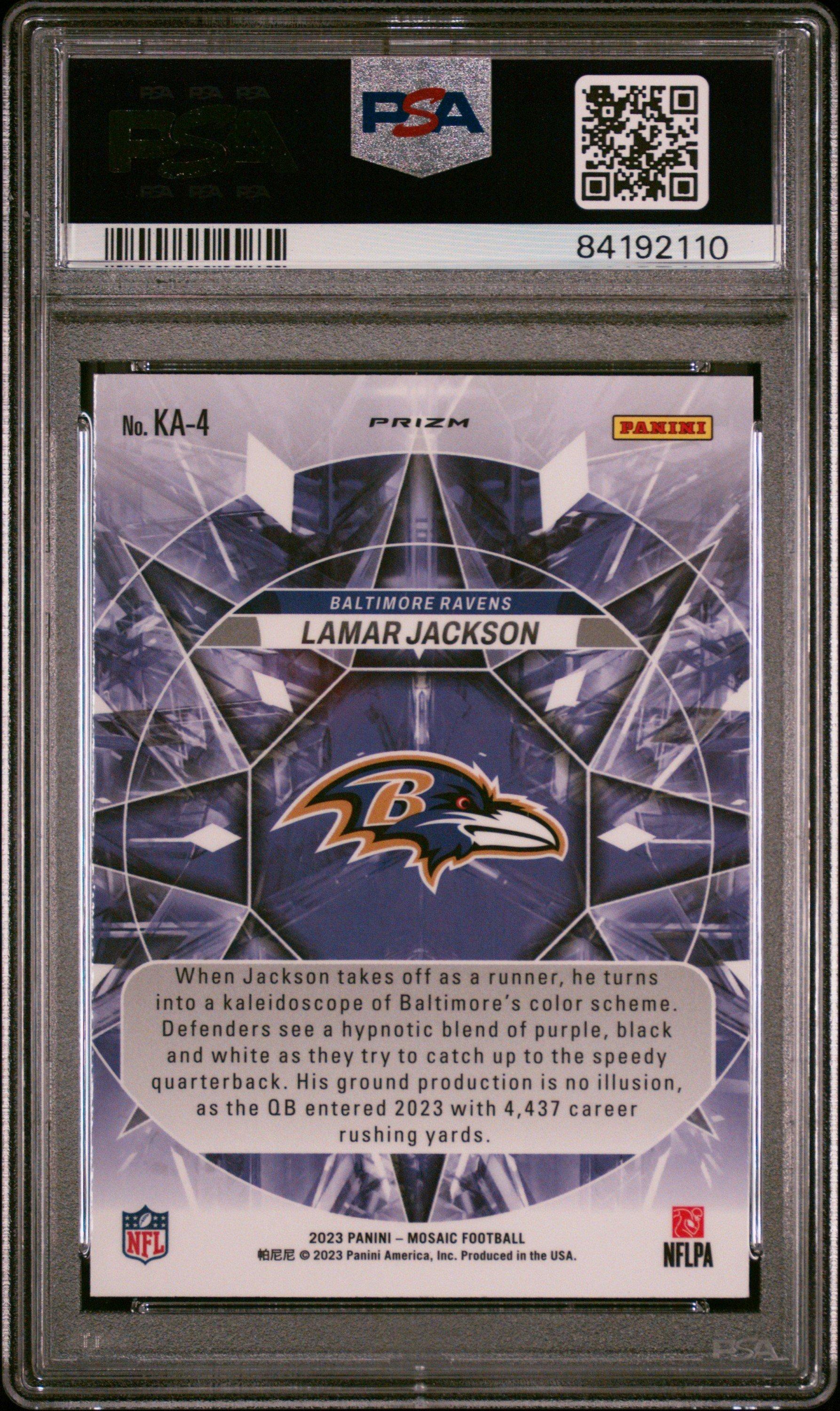 2023 Panini Mosaic Kaleidoscopic Ka4 Lamar Jackson PSA 10