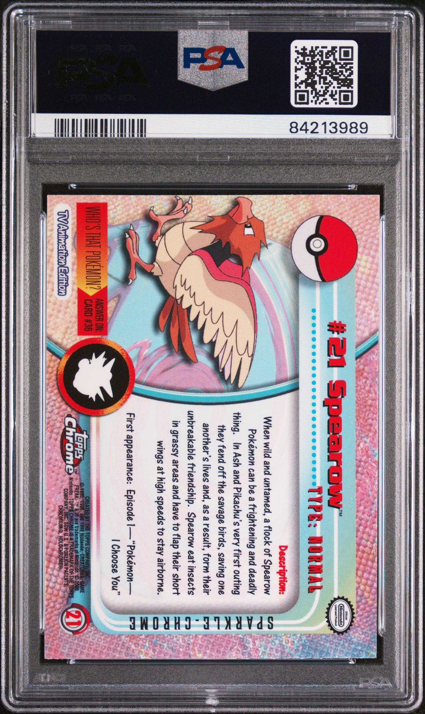 2000 Topps Chrome Pokemon T.v. 21 Spearow Sparkle PSA 10
