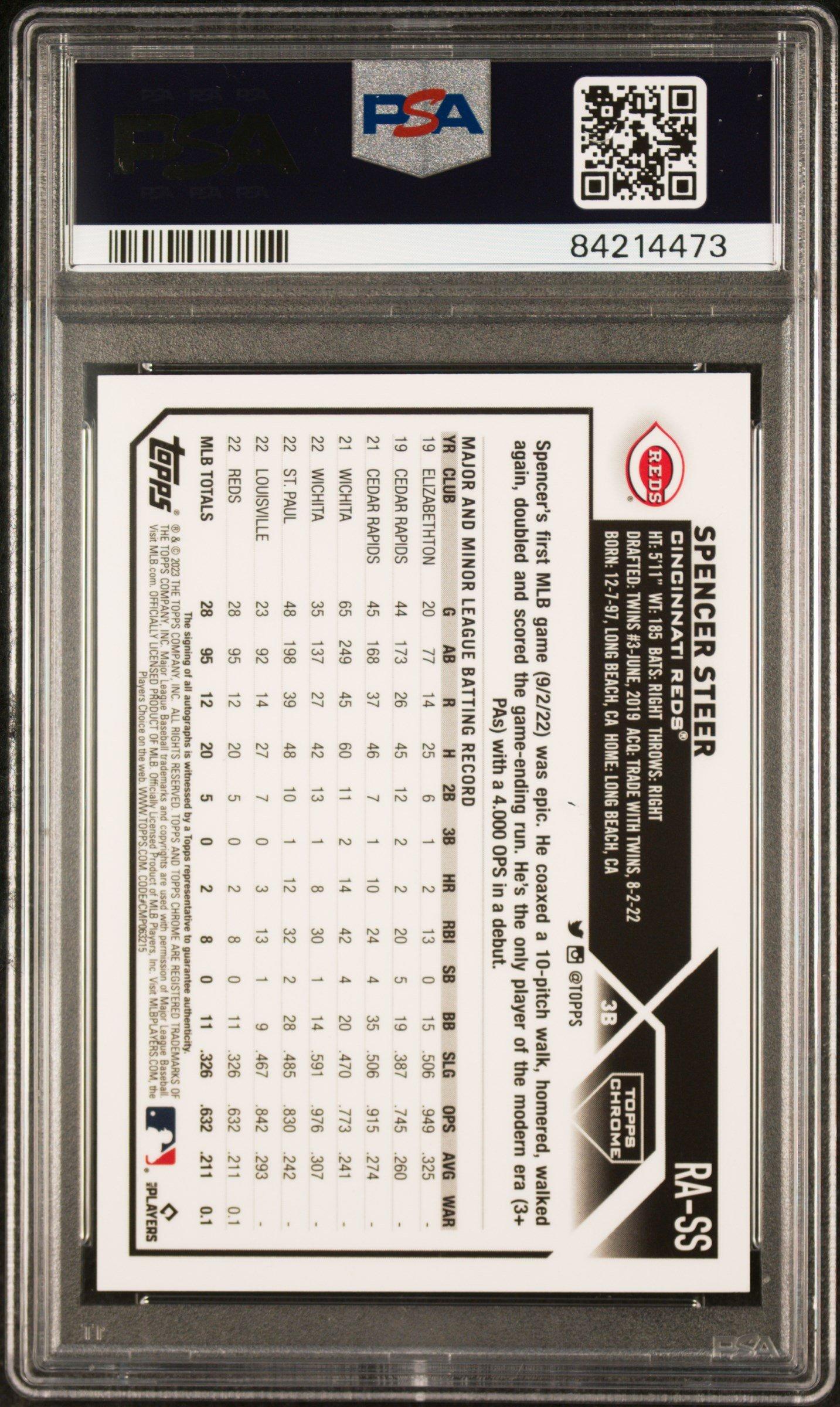 2023 Topps Chrome Rookie Autograph Rass Spencer Steer Gold Refractor PSA 9