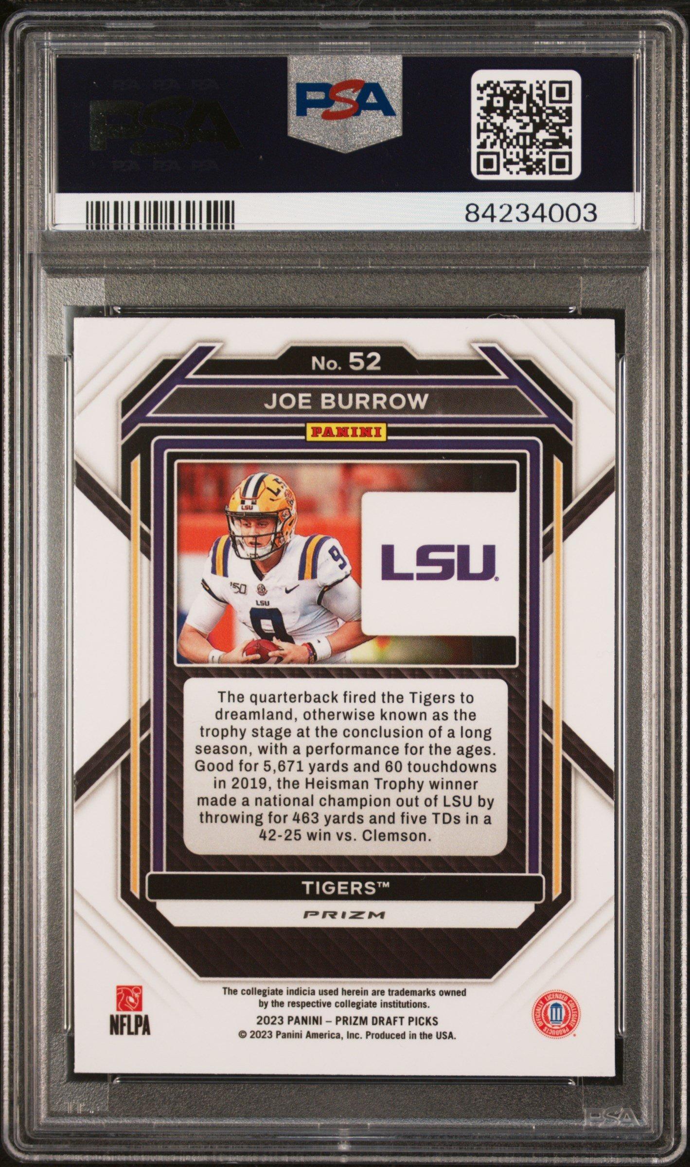 2023 Panini Prizm Draft Picks 52 Joe Burrow Gold Ice PSA 10