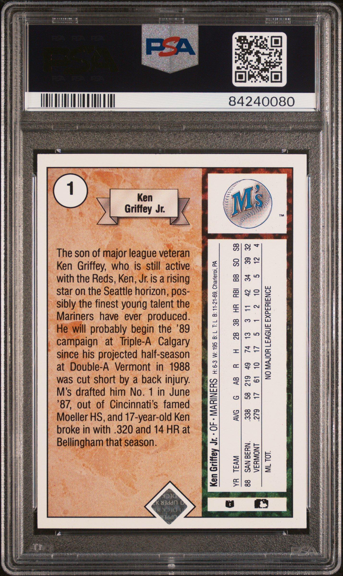 1989 Upper Deck 1 Ken Griffey Jr. Star Rookie PSA 9 Graded Card