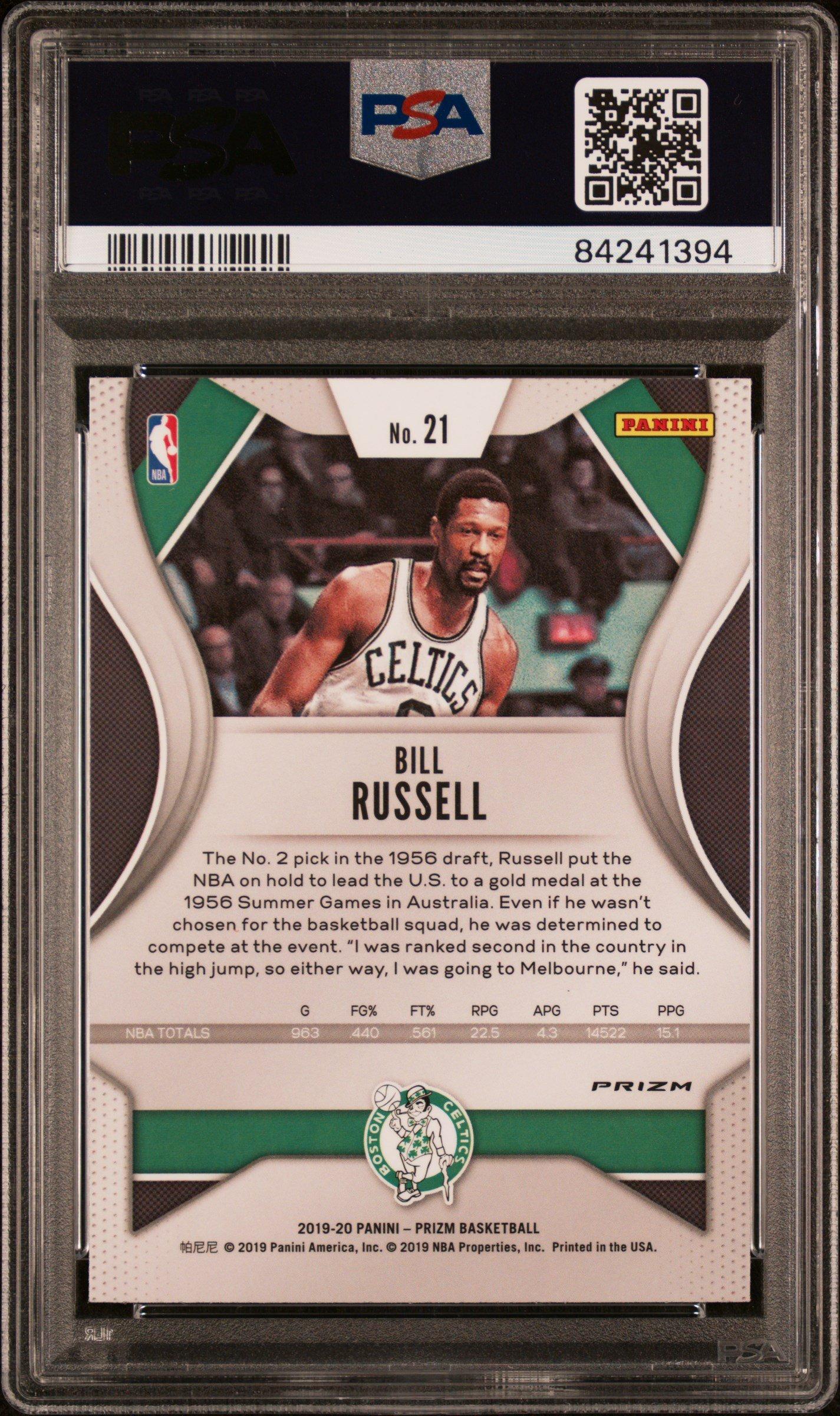 2019 Panini Prizm 21 Bill Russell Choice Prizm-tiger Stripe PSA 9
