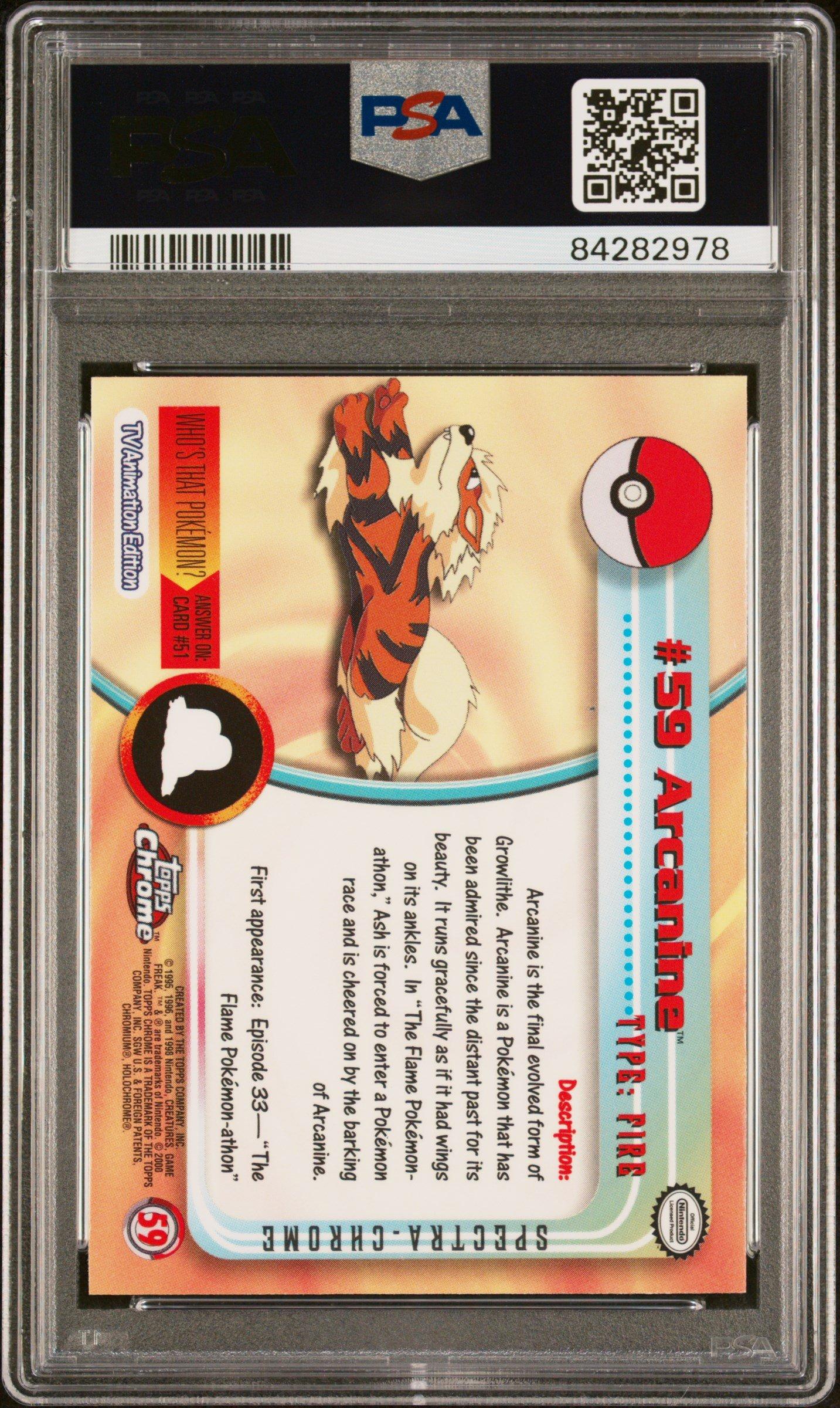 2000 Topps Chrome Pokemon T.v. 59 Arcanine Spectra PSA 9 Graded