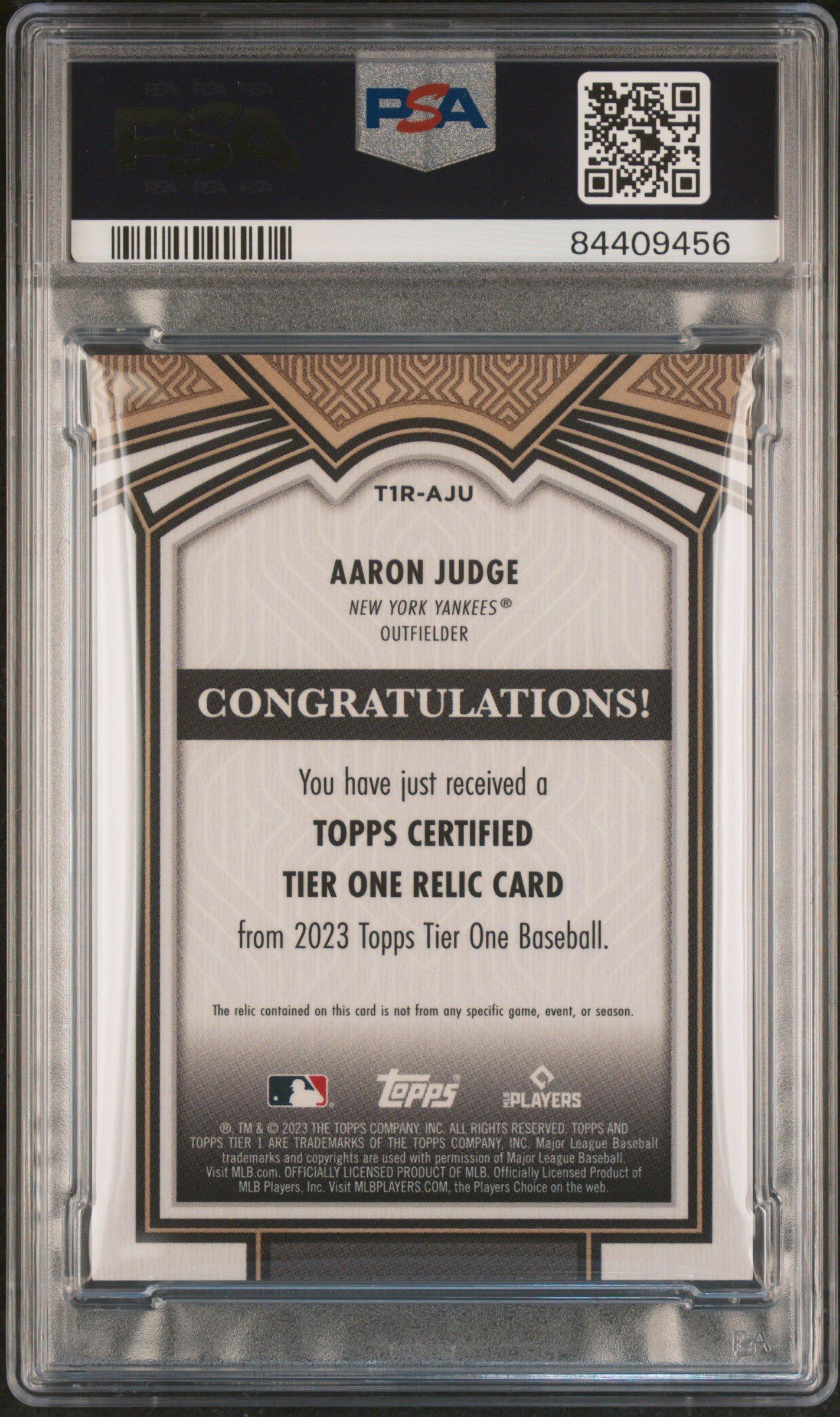 2023 Topps Tier One Relics Design B T1raj Aaron Judge PSA 10