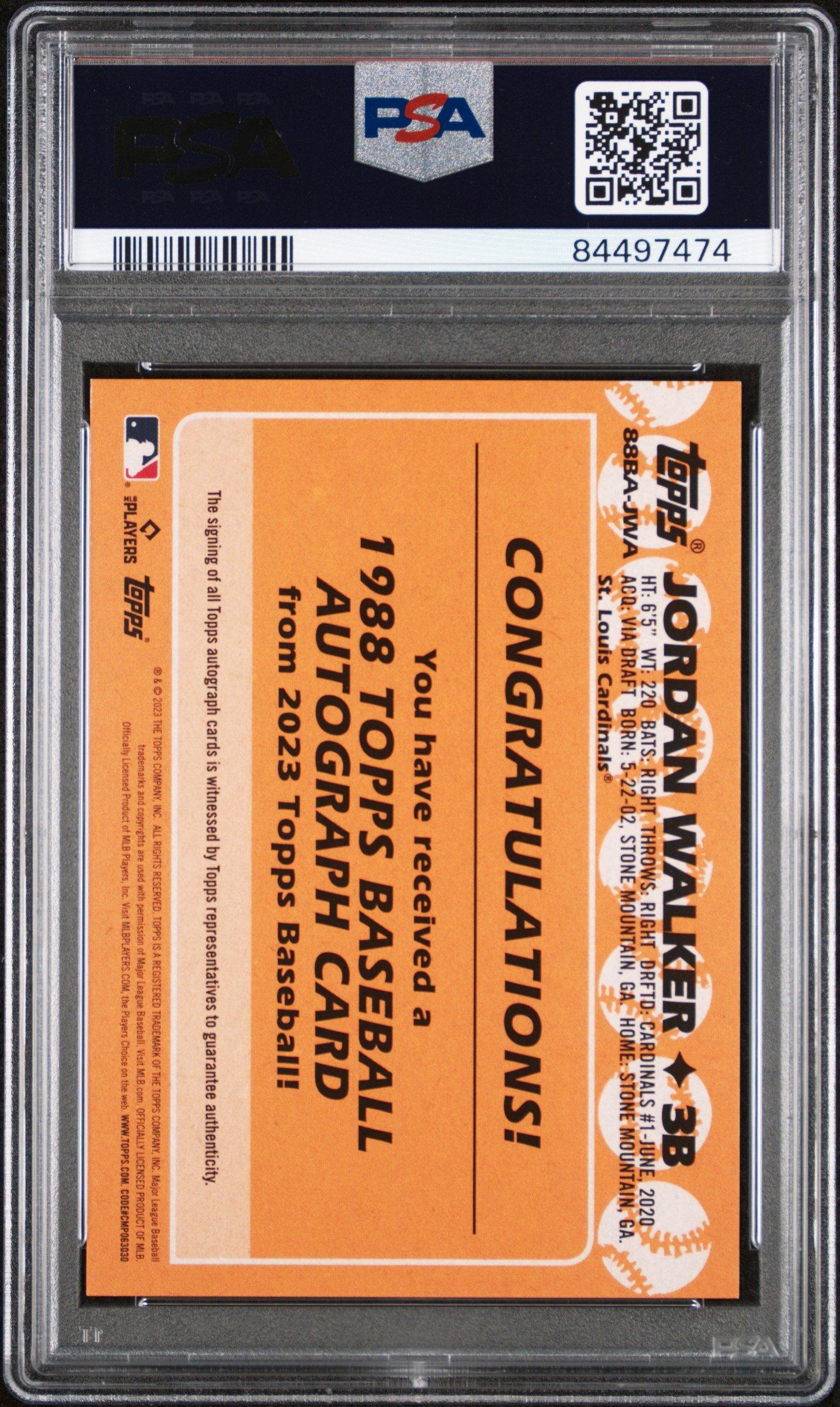 2023 Topps 1988 Topps Baseball Autographs 88bajwa Jordan Walker PSA 10