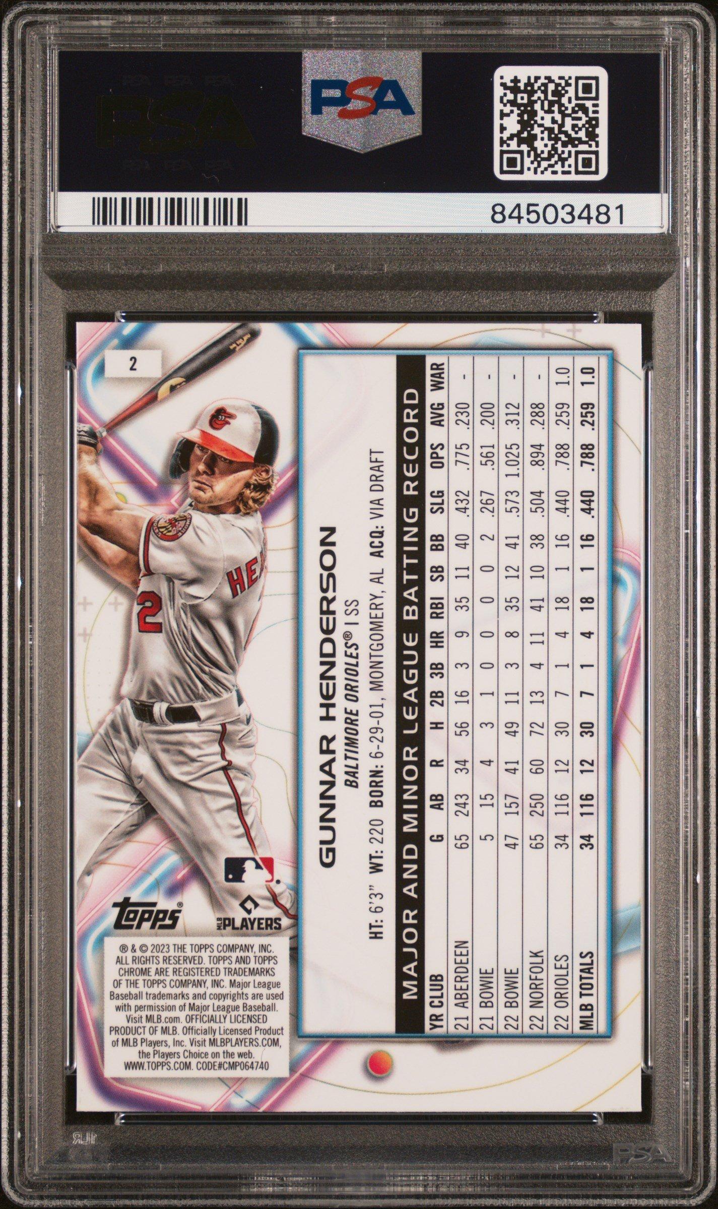 2023 Topps Cosmic Chrome 2 Gunnar Henderson PSA 10 Graded Card 
