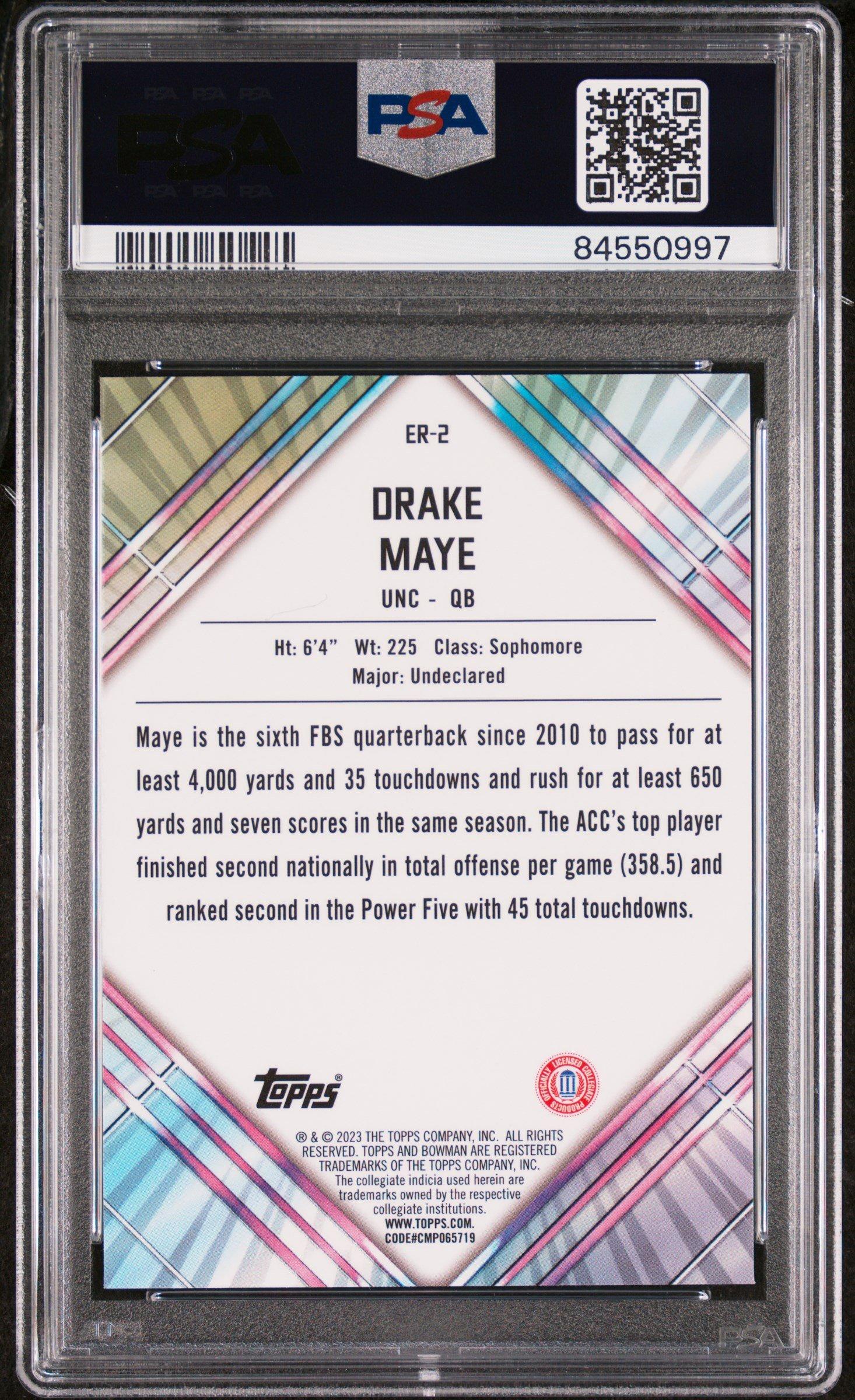 2023 Bowman University Chrome Unexpected Delights Early Risers Er2 Drake Maye PSA 10