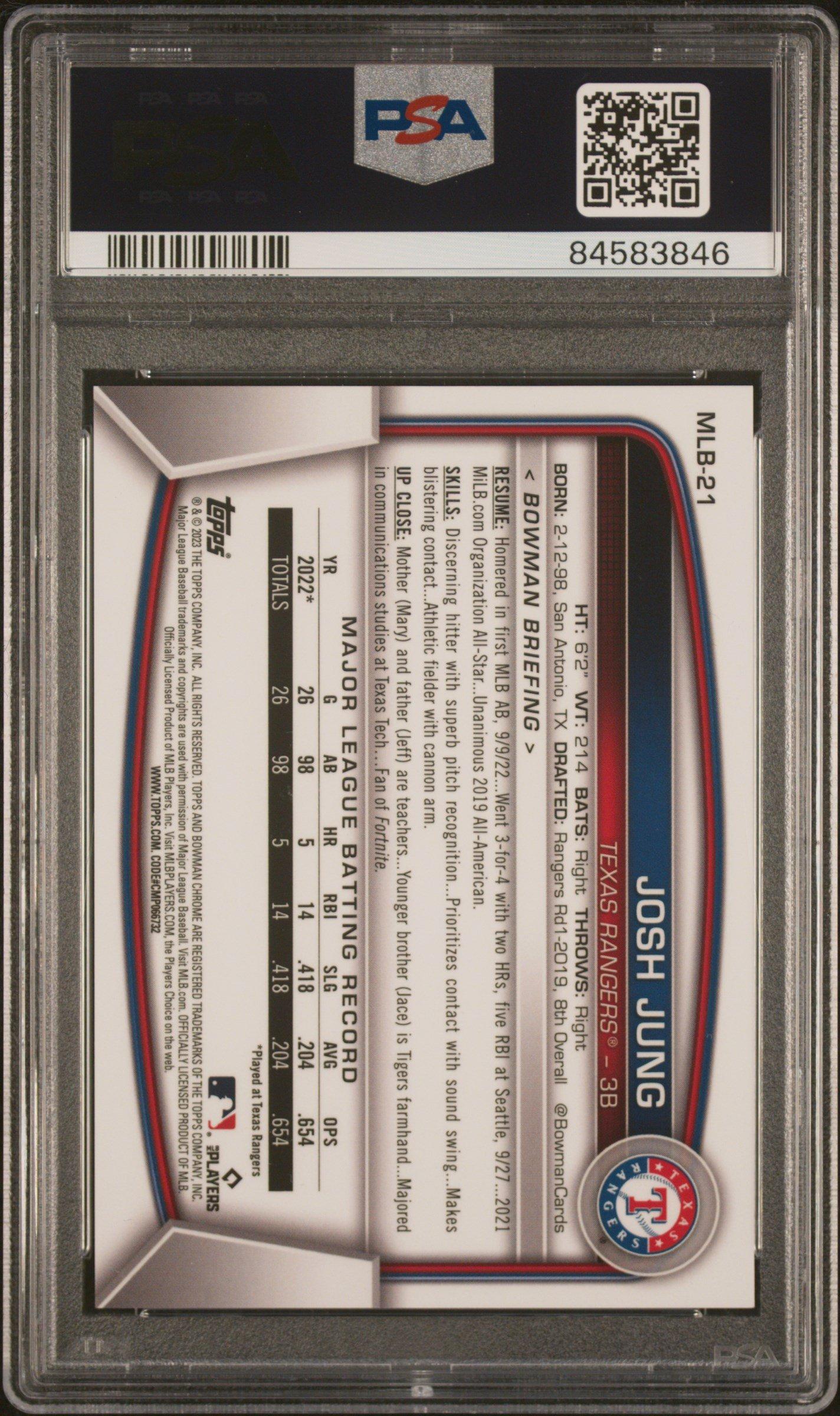2023 Bowman Chrome National 21 Josh Jung Sparkle Refractor PSA 10