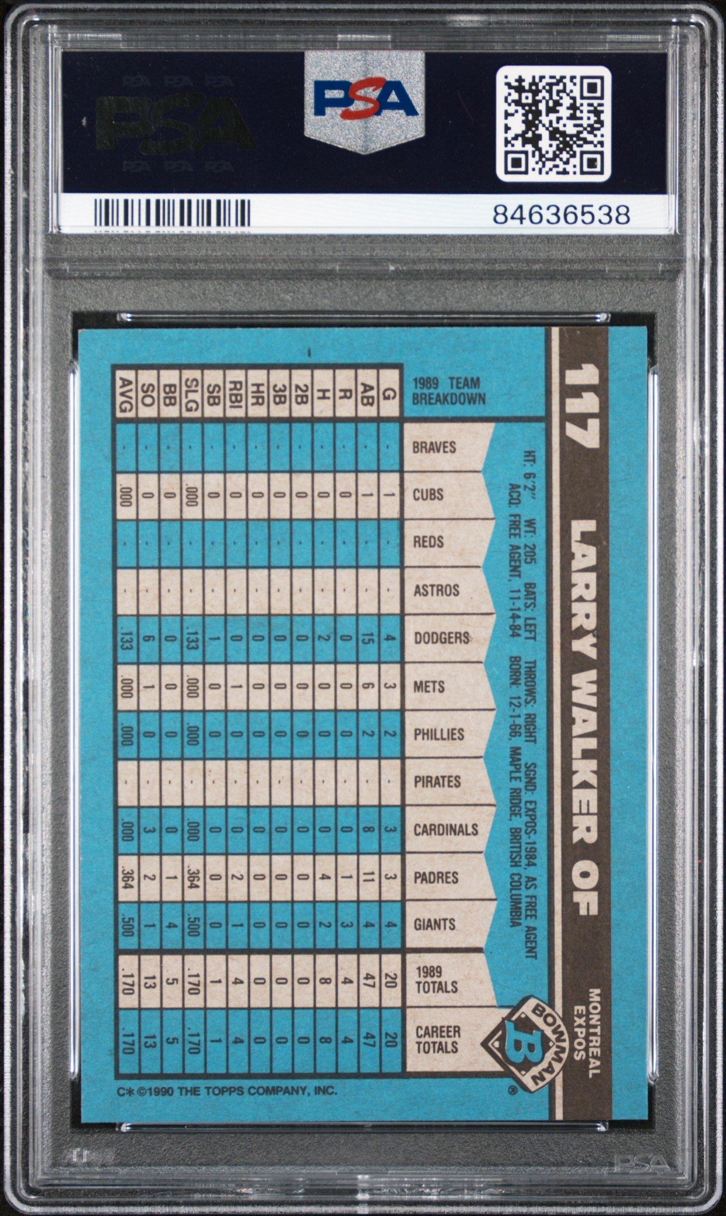 1990 Bowman 117 Larry Walker PSA 10