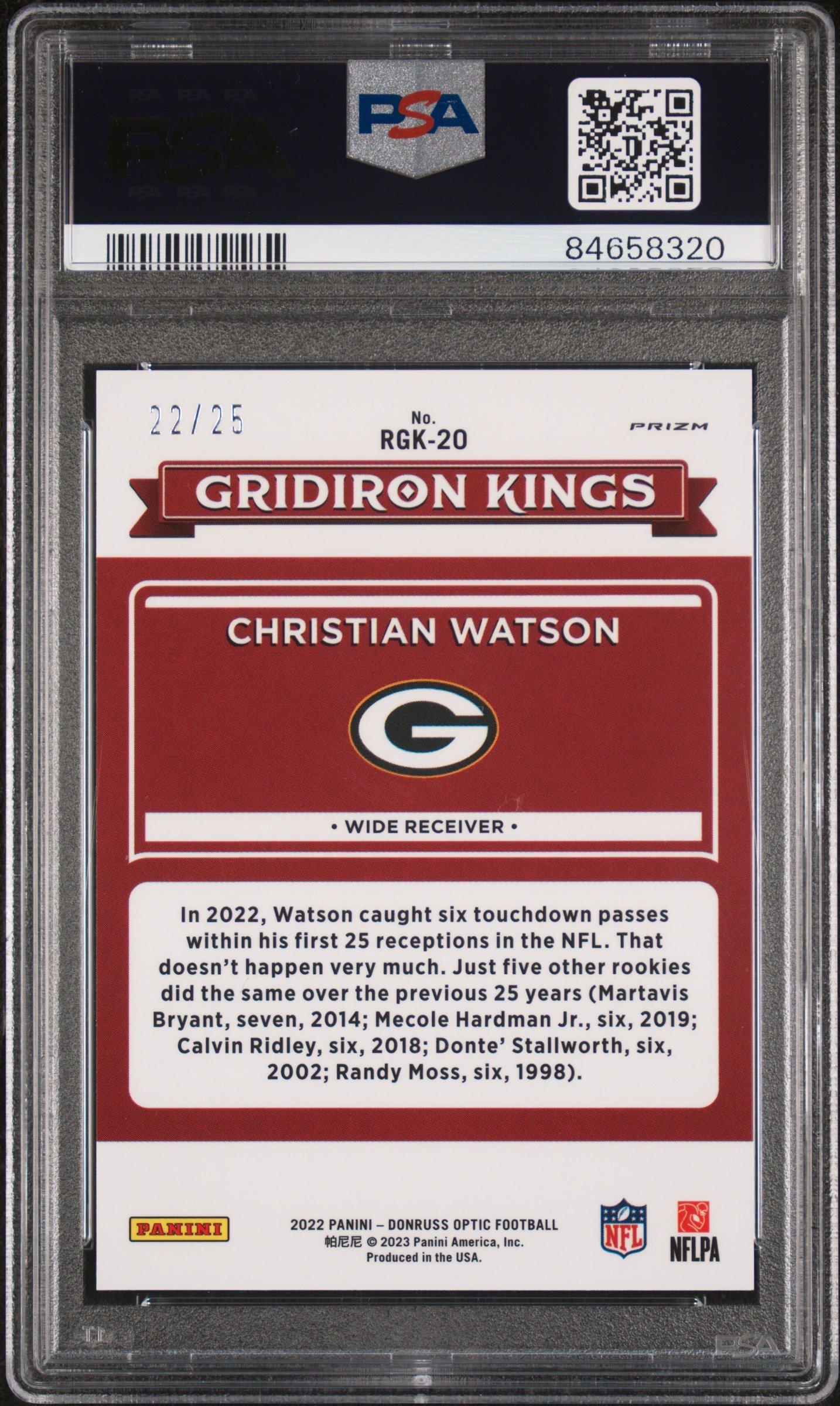 2022 Panini Donruss Optic Rookie Gridiron Kings Rgk20 Christian Watson Purple Stars PSA 10