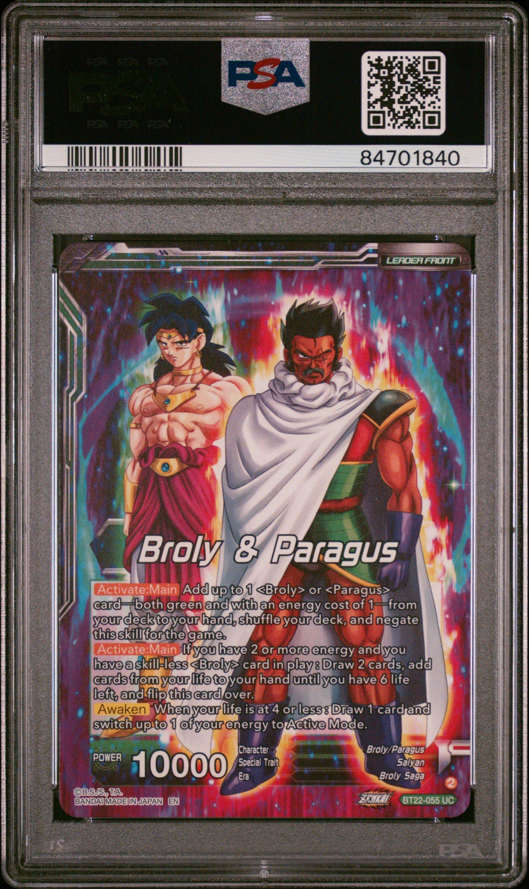 2023 Dragon Ball Super Card Game Series 22 Critical Blow Bt22-055 Broly & Paragus/ss Broly, Devil Of Destruction Holo PSA 10