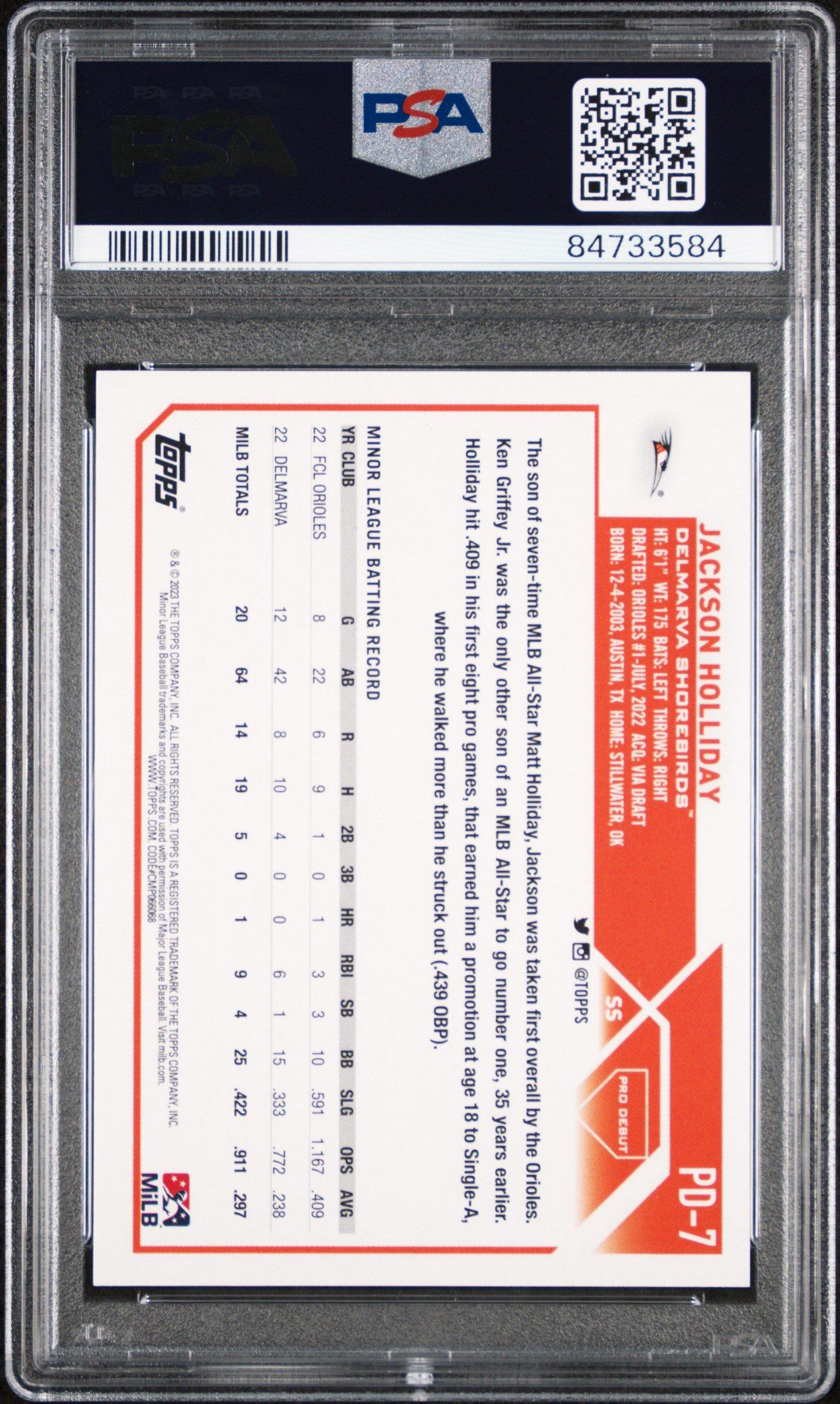 2023 Topps Pro Debut Pd7 Jackson Holliday PSA 10