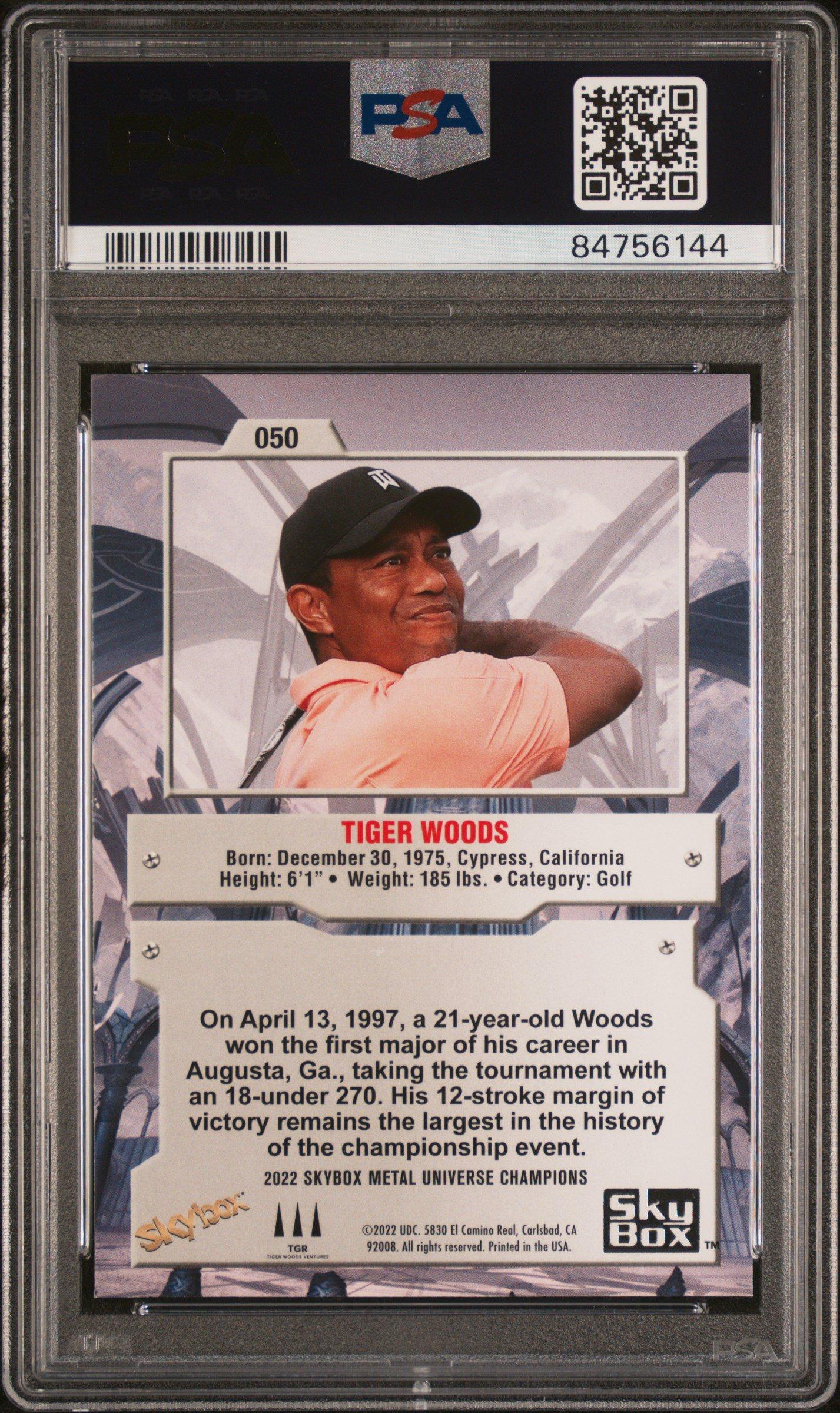 2022 Skybox Metal Universe Champions 50 Tiger Woods PSA 9
