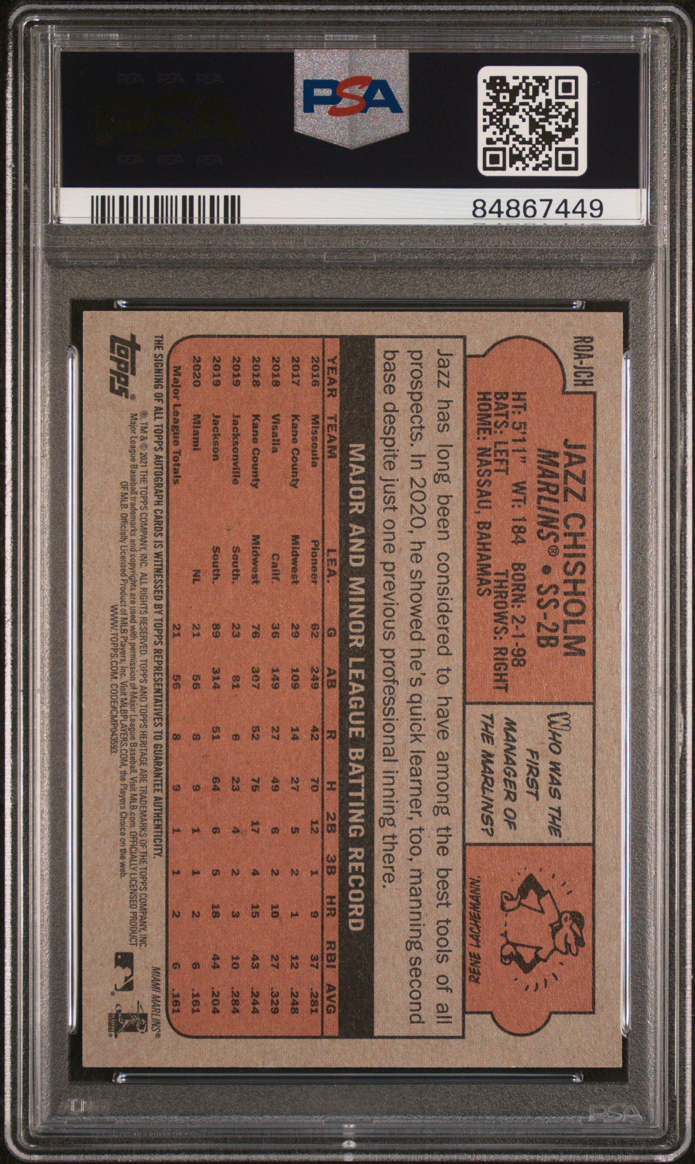 2021 Topps Heritage Real One Autographs Jch Jazz Chisholm PSA 10