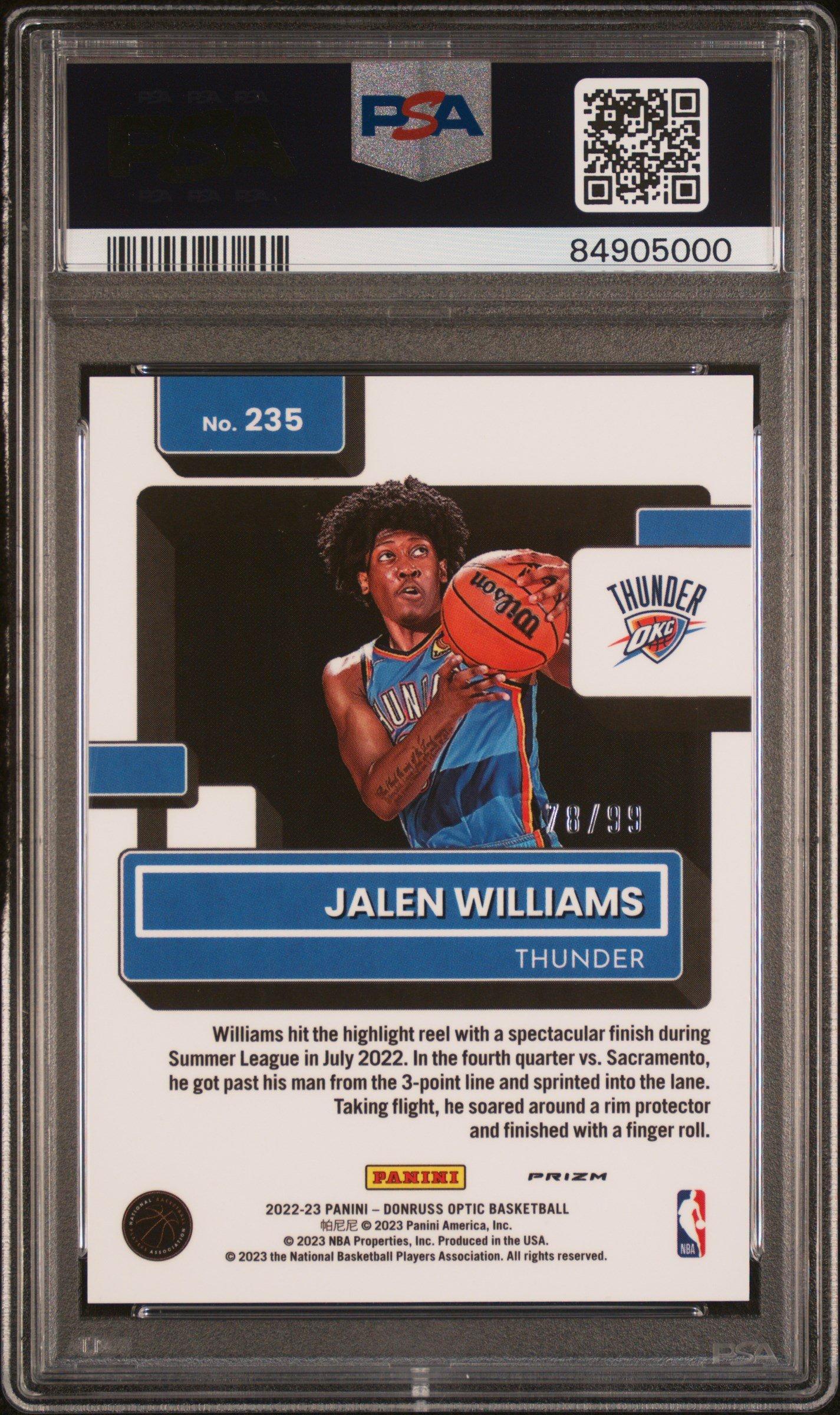 アイリーンページ 2022 Panini Donruss Optic 235 Jalen Williams Fast Break Purple PSA