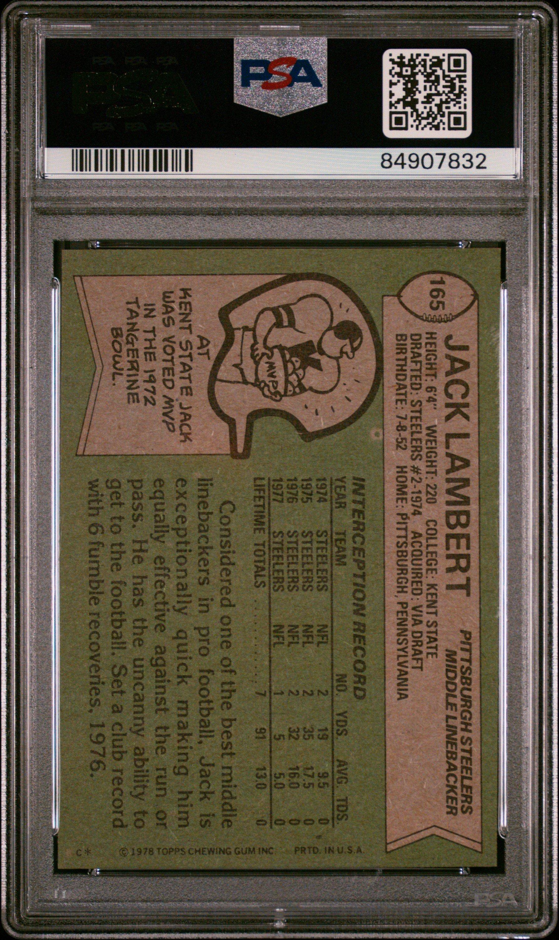 1978 Topps 165 Jack Lambert PSA 8