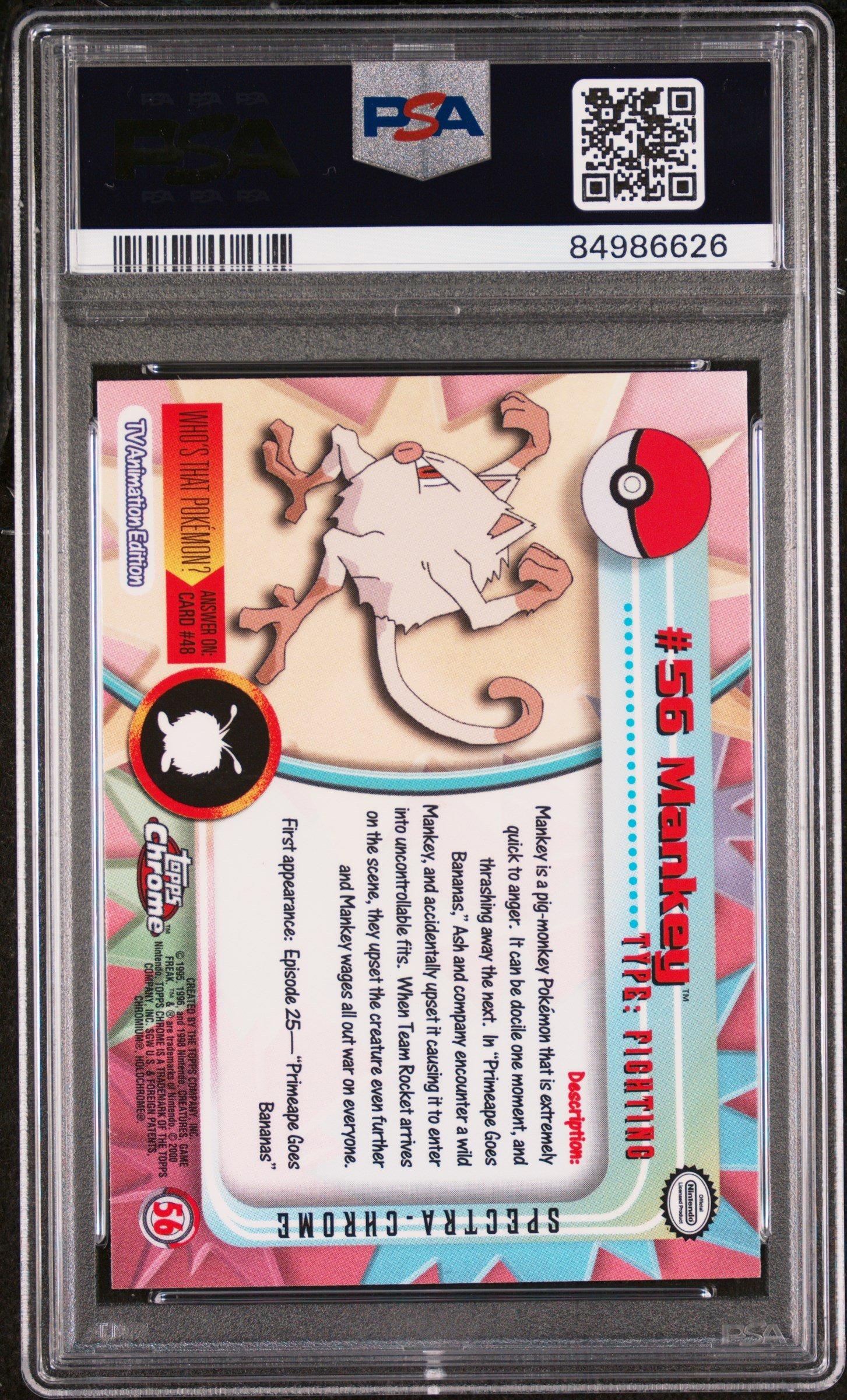 2000 Topps Chrome Pokemon T.v. 56 Mankey Spectra PSA 9