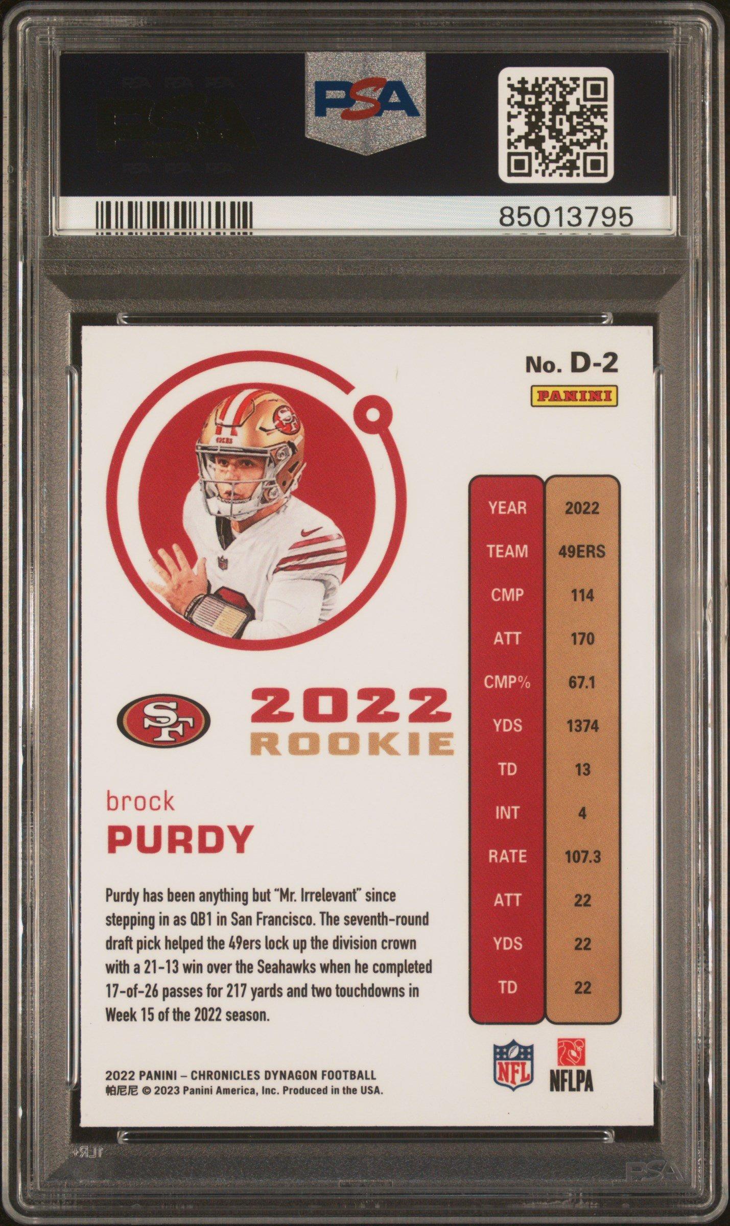 2022 Panini Chronicles Dynagon Rookies D2 Brock Purdy PSA 9