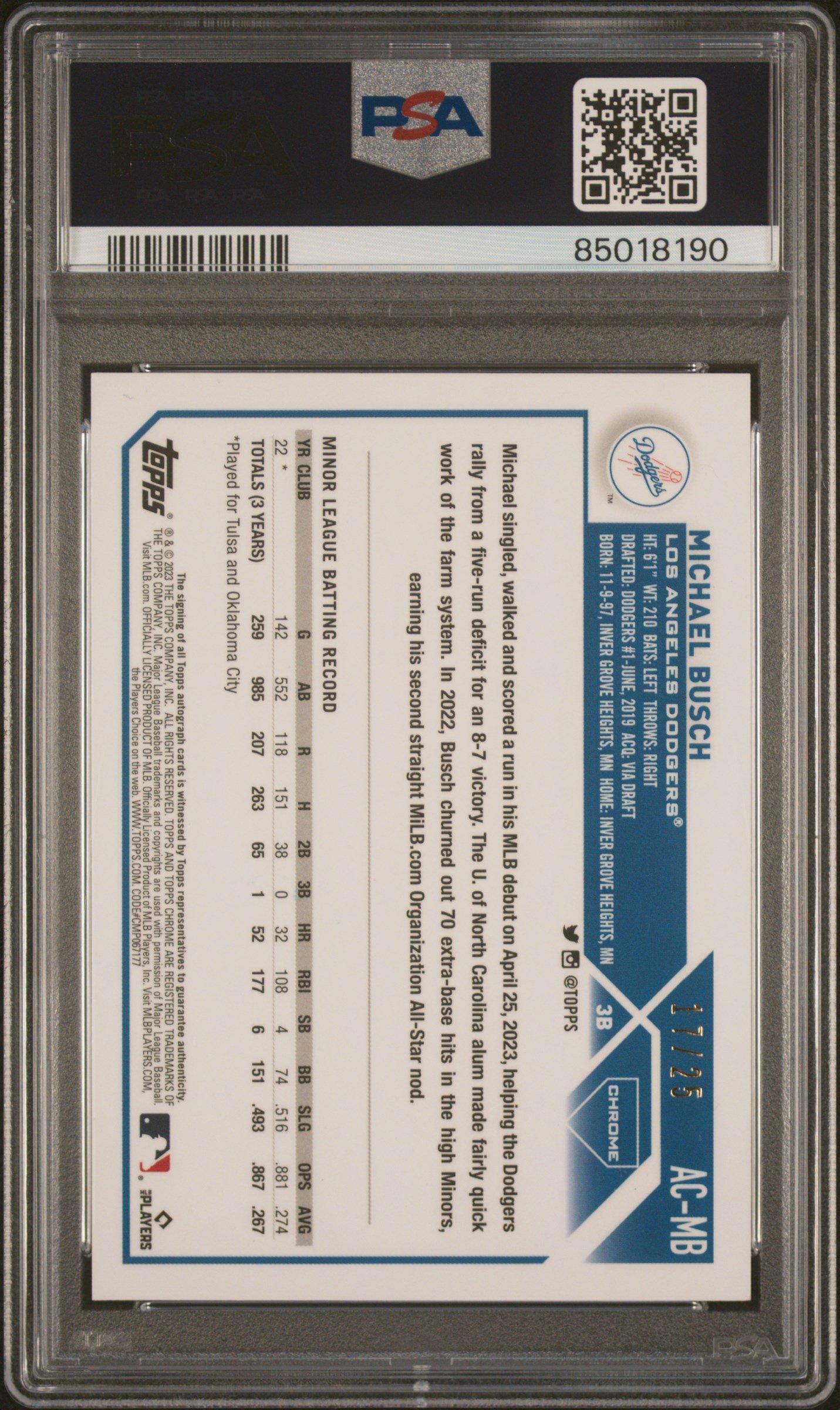 2023 Topps Chrome Update Autograph Acmb Michael Busch Orange Wave Refractor PSA 9