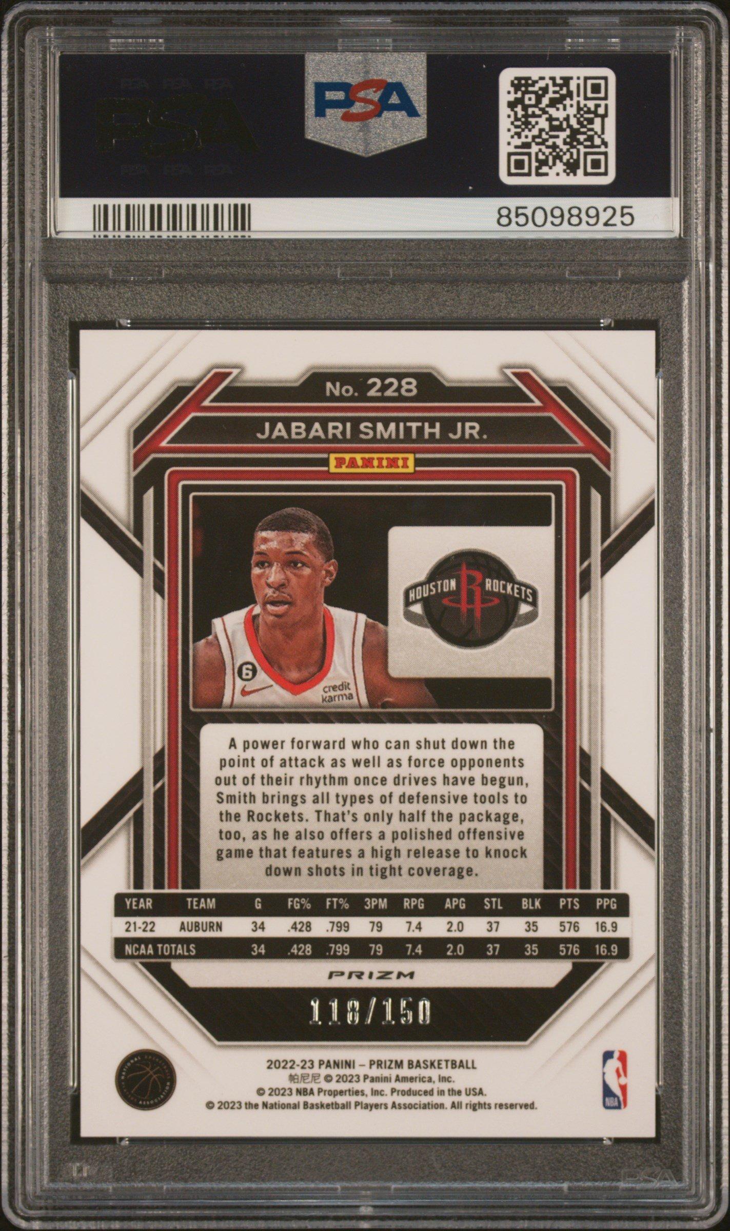 2022 Panini Prizm 228 Jabari Smith Jr. Premium Factory Set PSA 9
