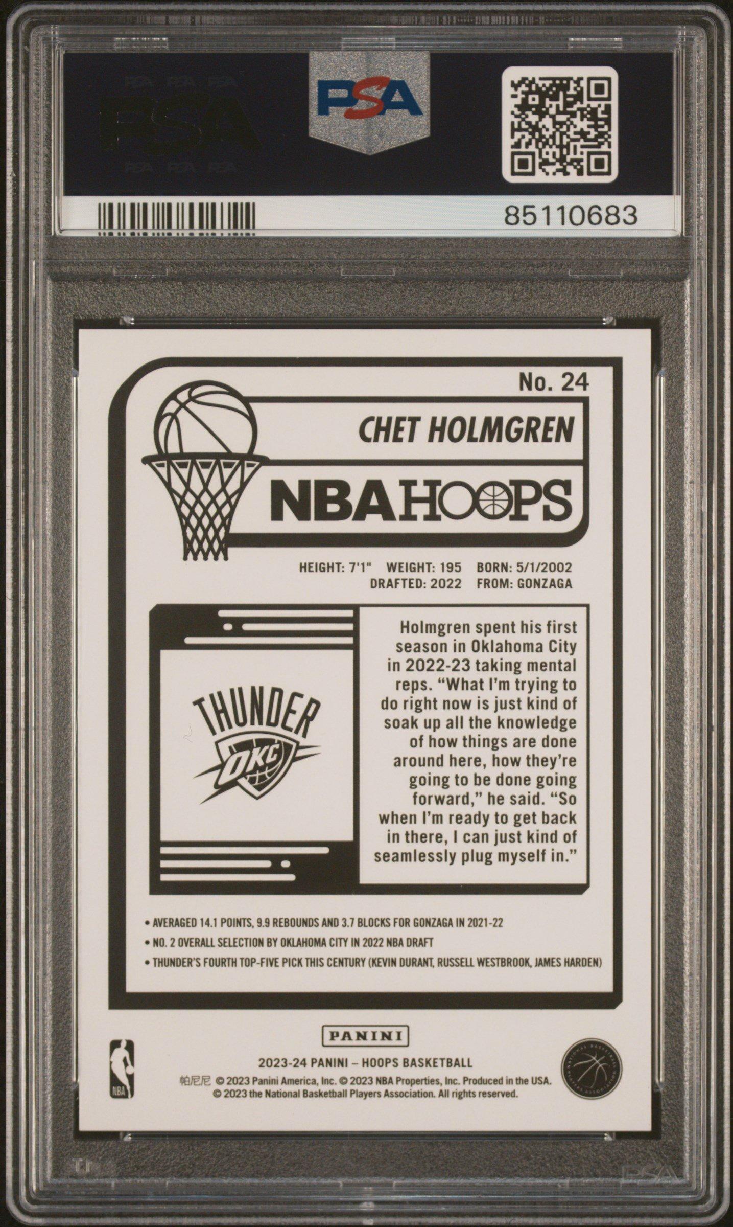 2023 Panini Nba Hoops 24 Chet Holmgren Gravity PSA 10