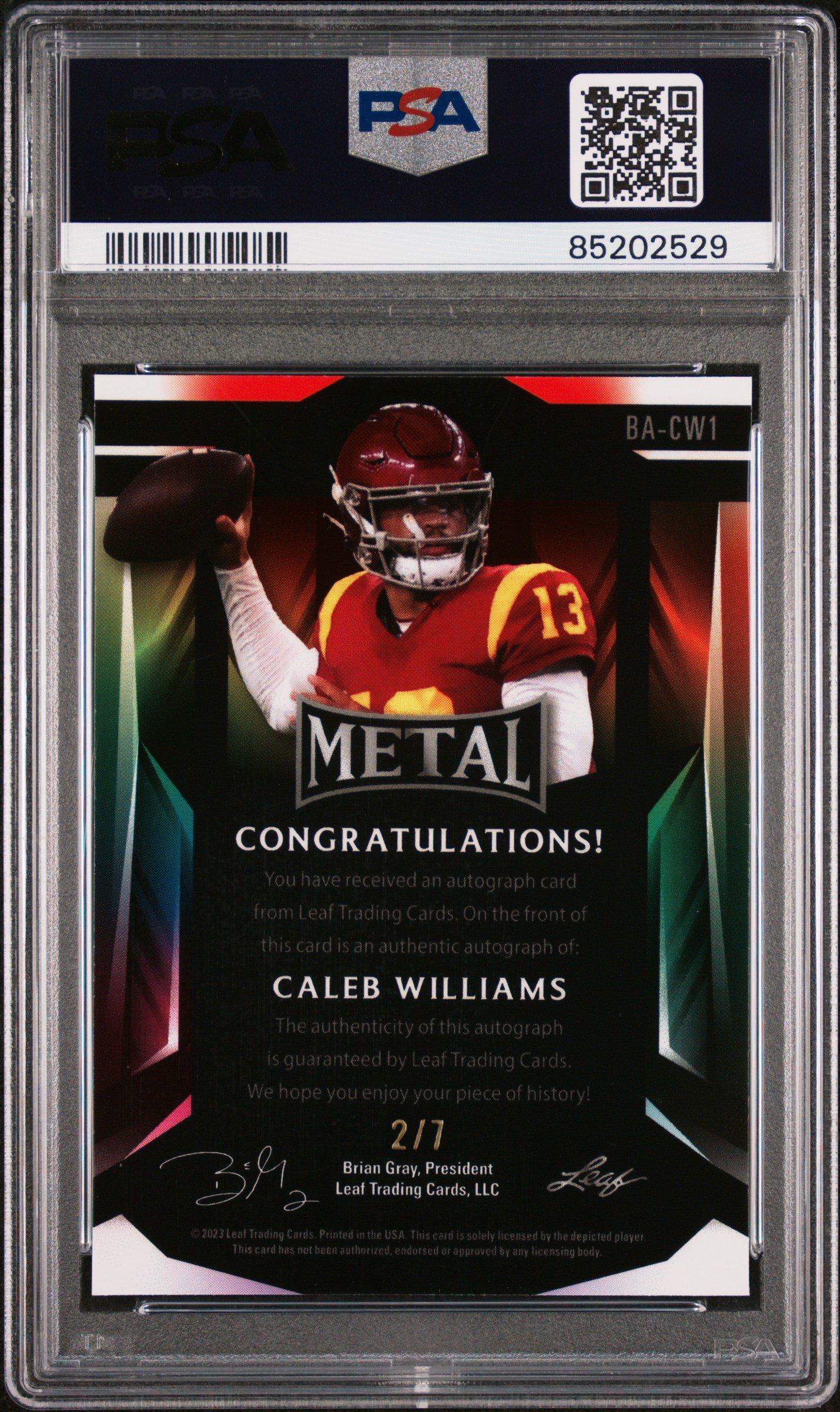 2023 Leaf Metal Autographs Bacw1 Caleb Williams Blue Wave PSA 9
