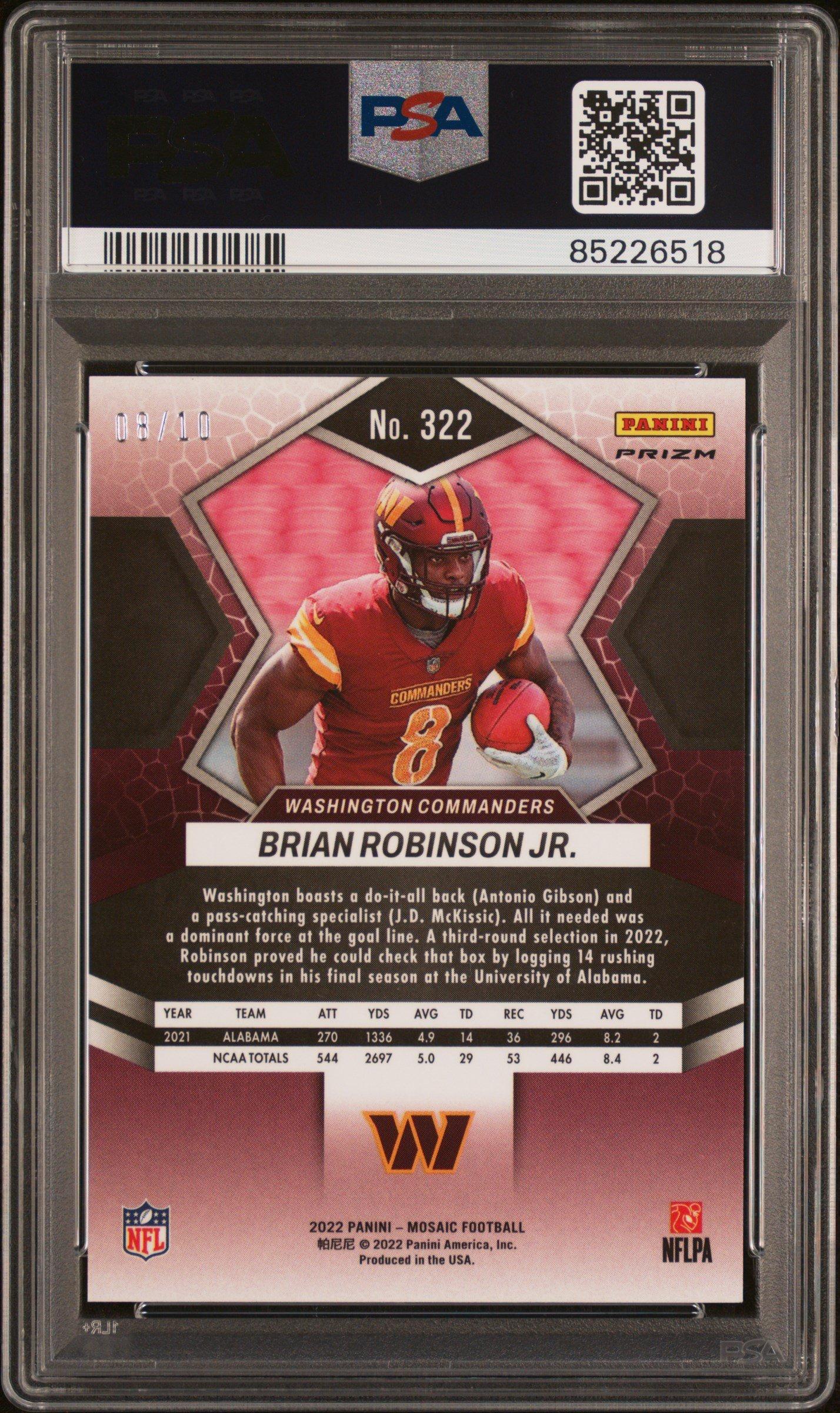 2022 Panini Mosaic 322 Brian Robinson Jr. Gold Mosaic PSA 10