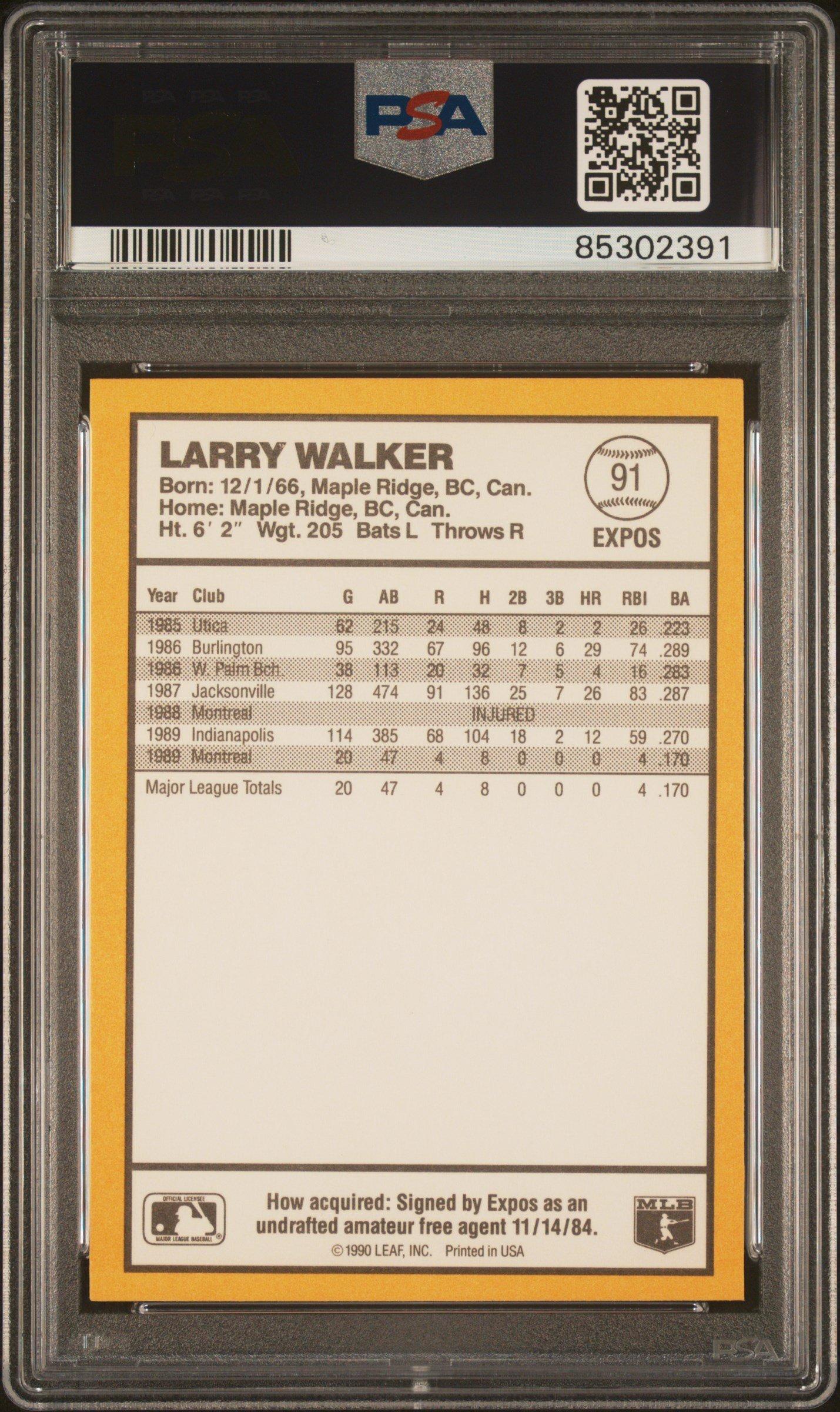 1990 Donruss Best N.l. 91 Larry Walker PSA 10