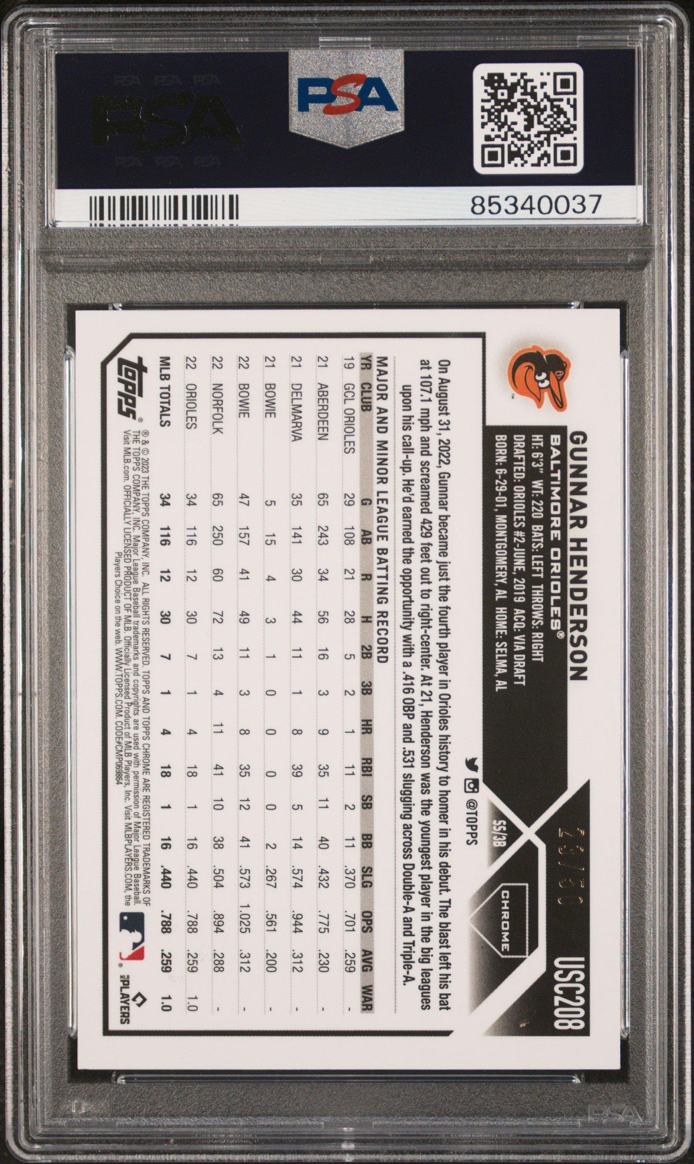 2023 Topps Chrome Update Usc208 Gunnar Henderson Gold Mini Diamond PSA 9