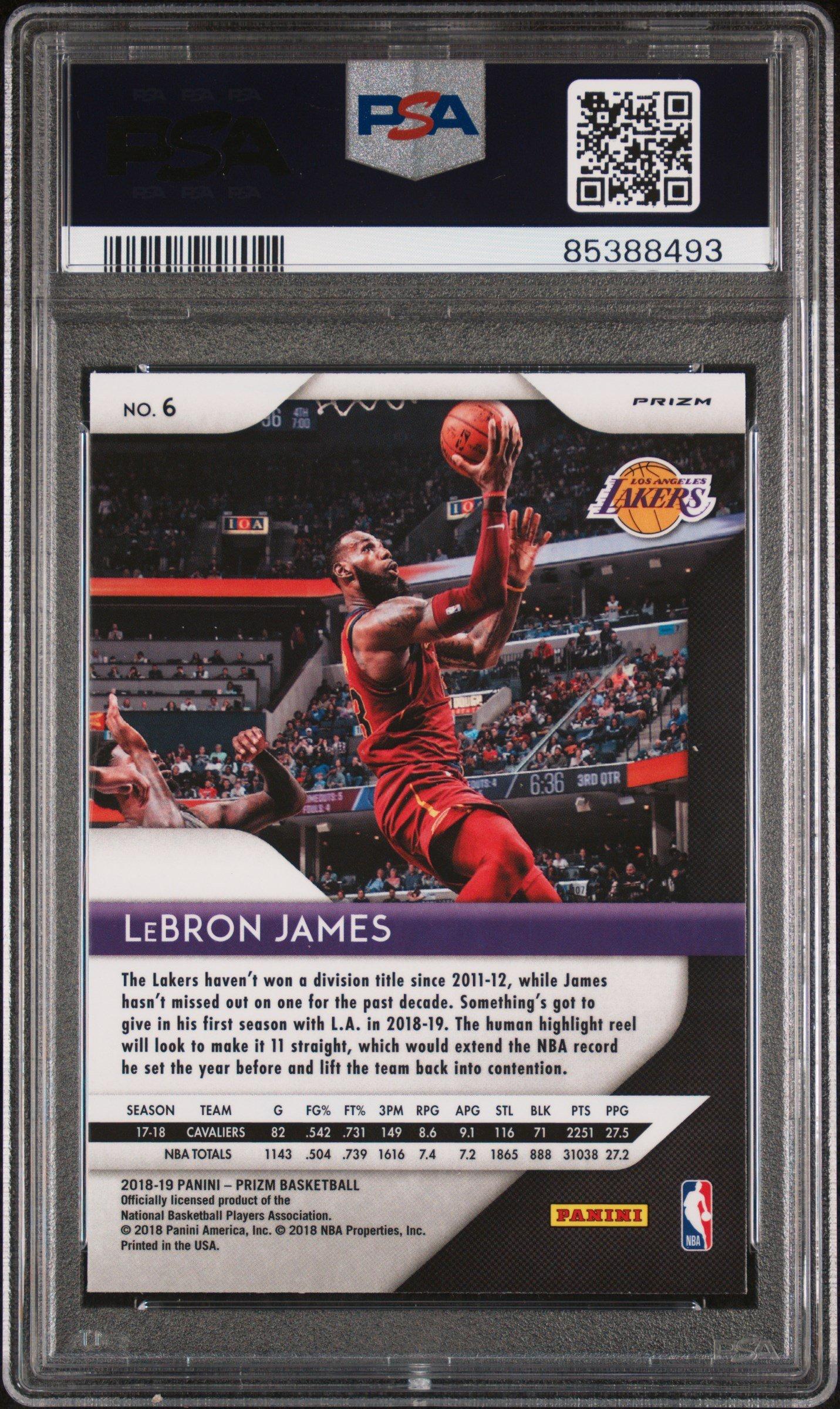 2018 Panini Prizm 6 Lebron James Silver Prizm PSA 9
