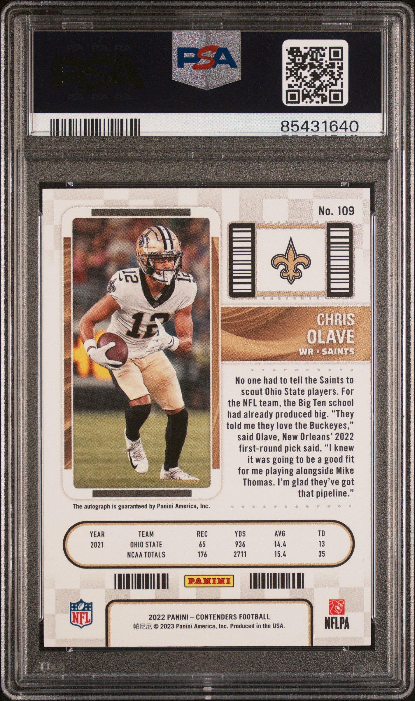 2022 Panini Contenders 109 Chris Olave Autograph PSA 10