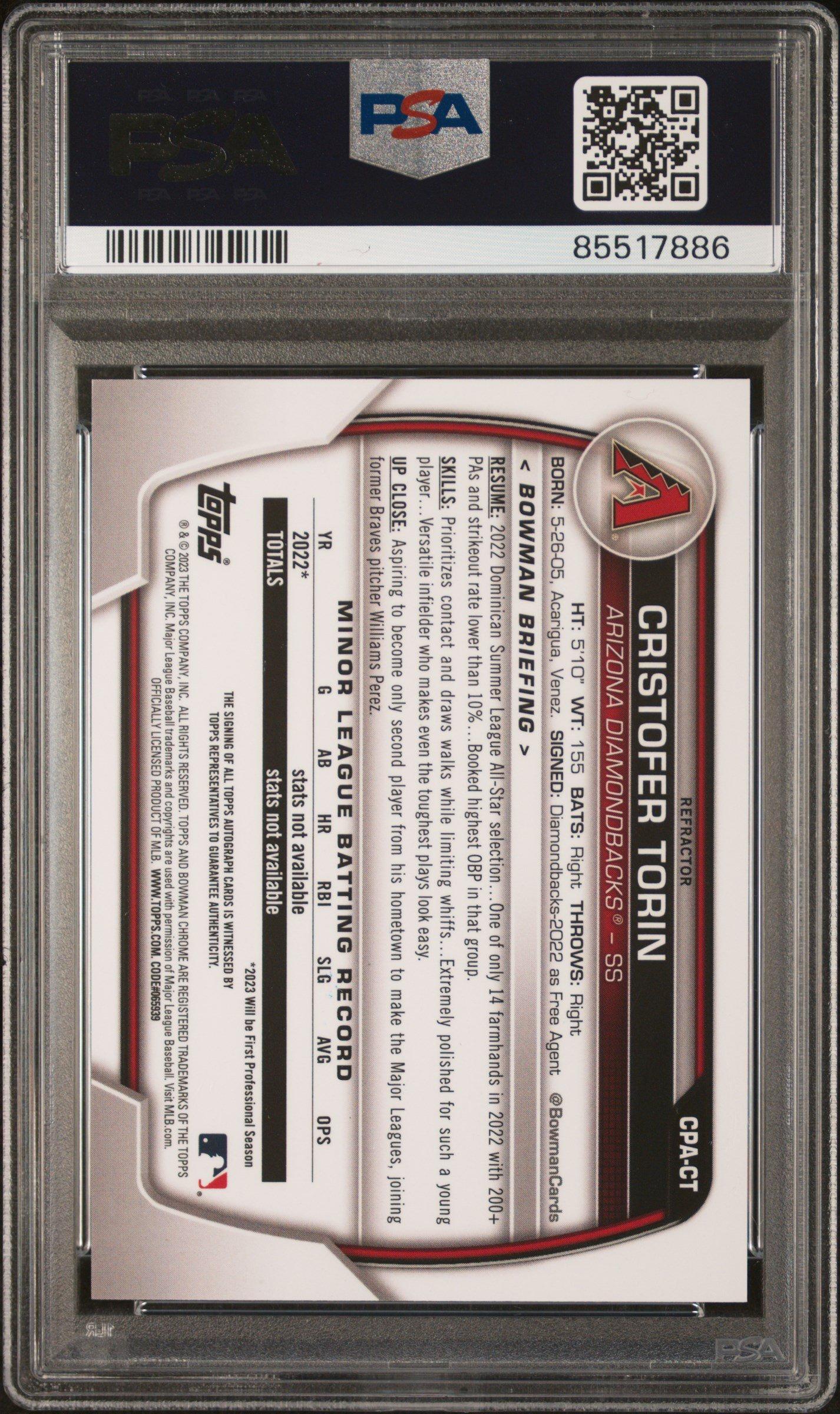 2023 Bowman Chrome Prospect Autographs Cpact Cristofer Torin Refractor PSA 10